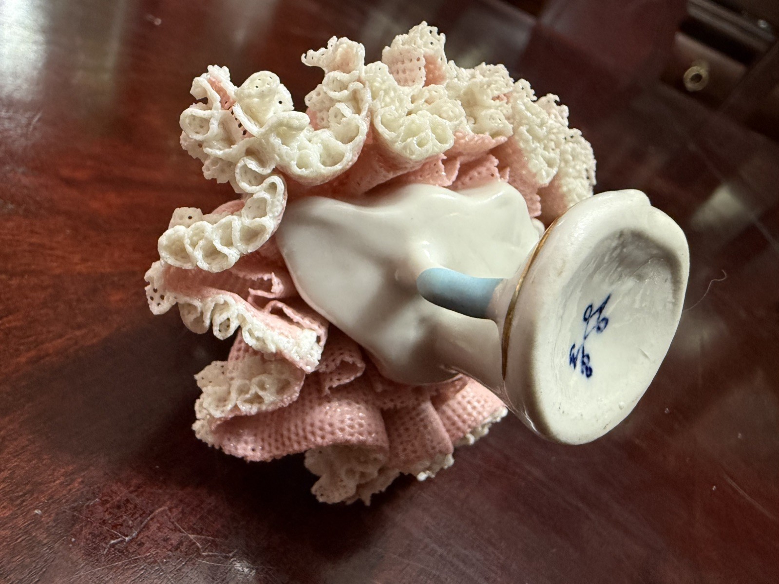 WILHELM RITTIRSCH DRESDEN Ballerina Figurine Pink White Lace Skirt 3”