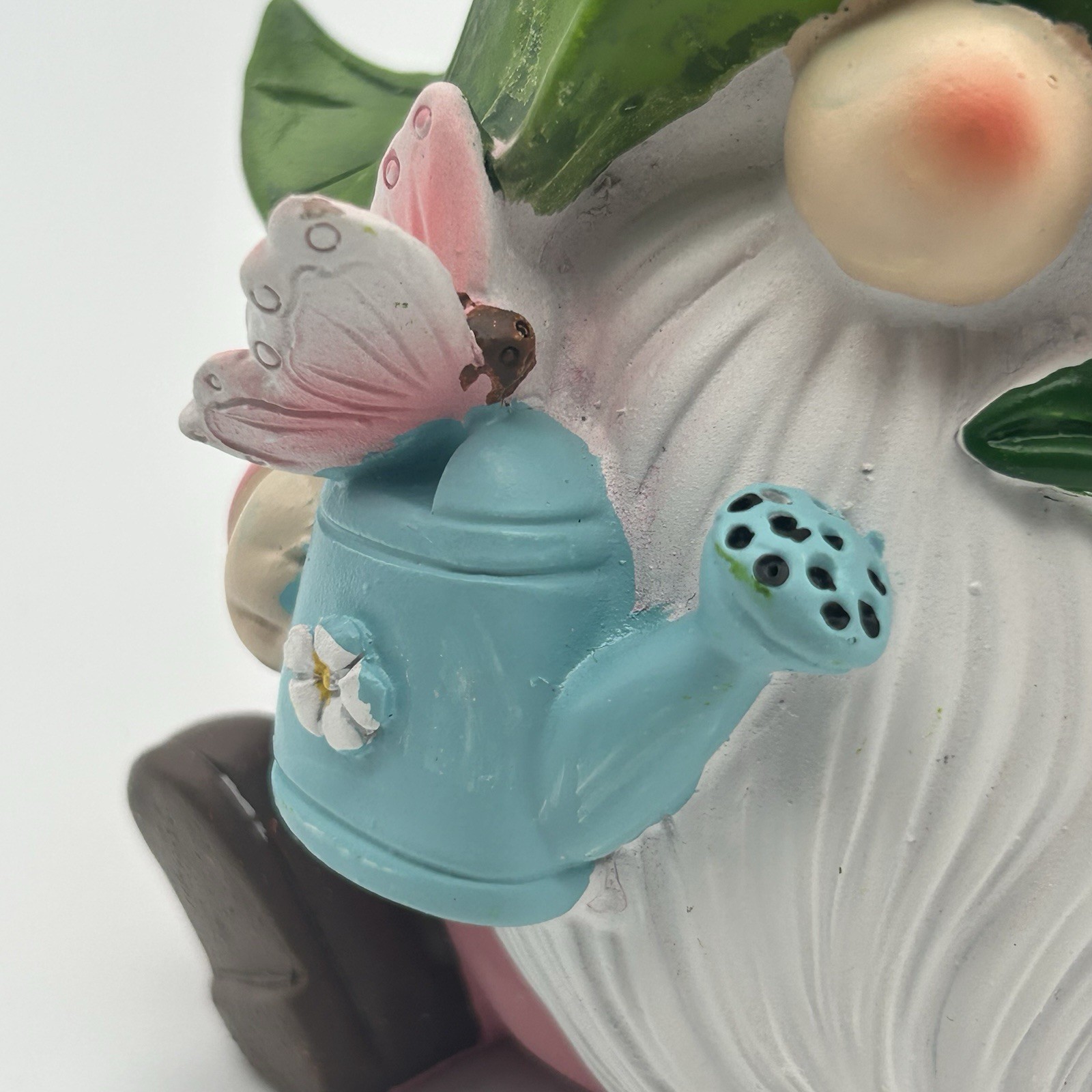 Spring Garden Gnome Figurine Watering Can Flowers Resin Pastel Decor ~6″