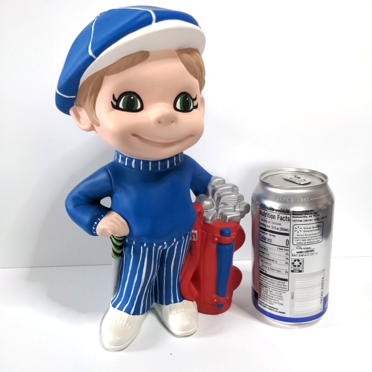 Smiley Boy Golfer 10″ Tall Atlantic Mold Ceramic Figurine Vintage Hand Painted