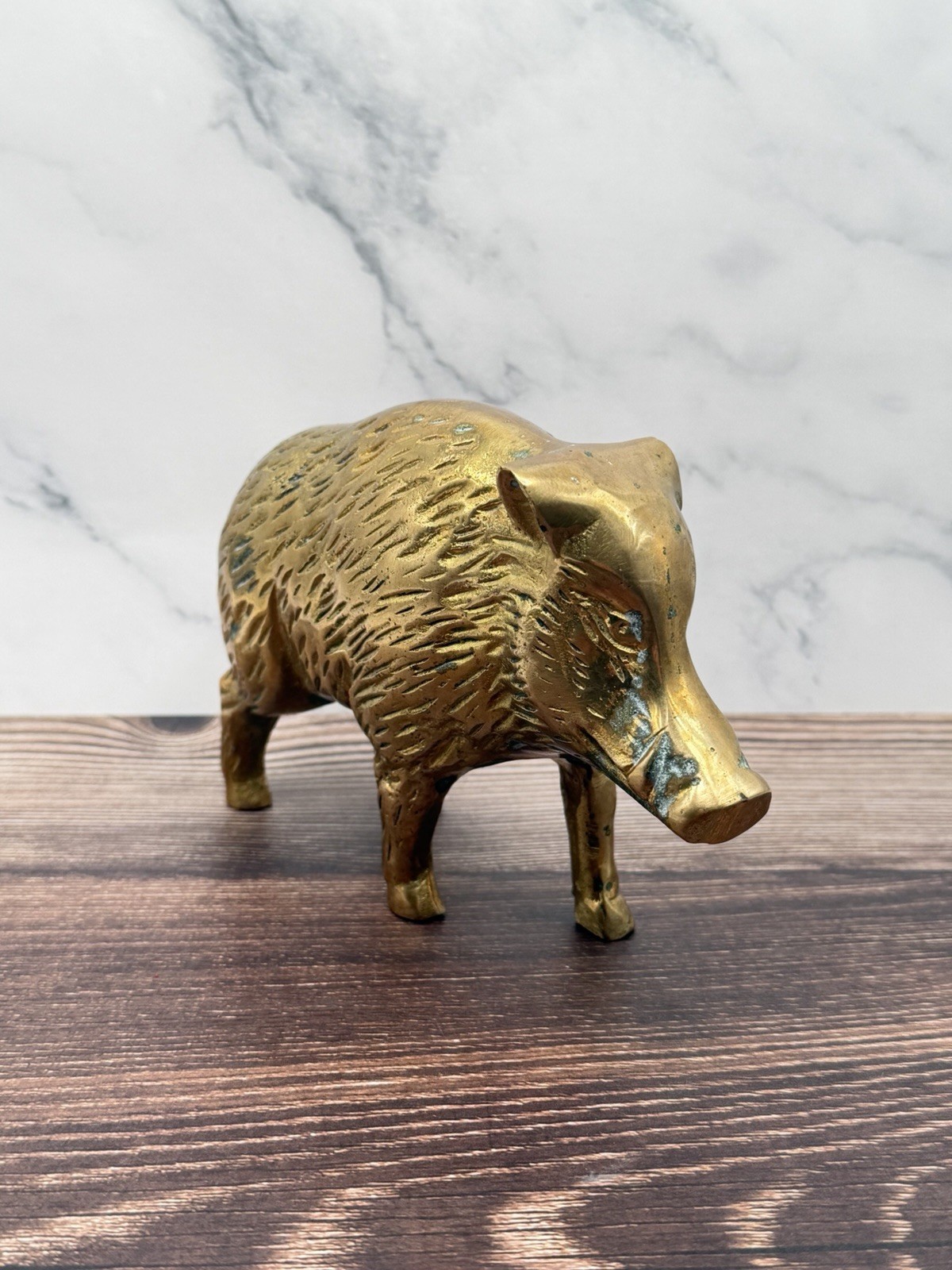 Vintage Rare Solid Brass Wild Pig Boar Figurine Statue 6.5”