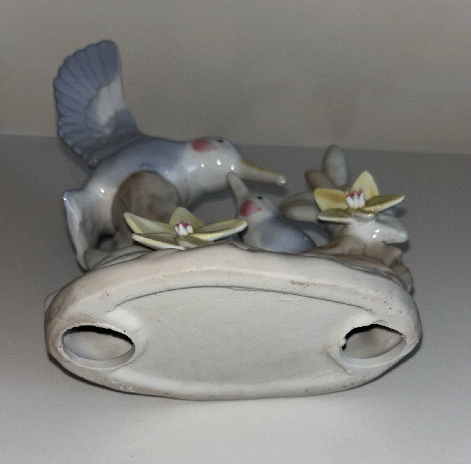 Vintage George Good Gaylord Porcelain Hummingbird Mother & Baby w/ Flowers