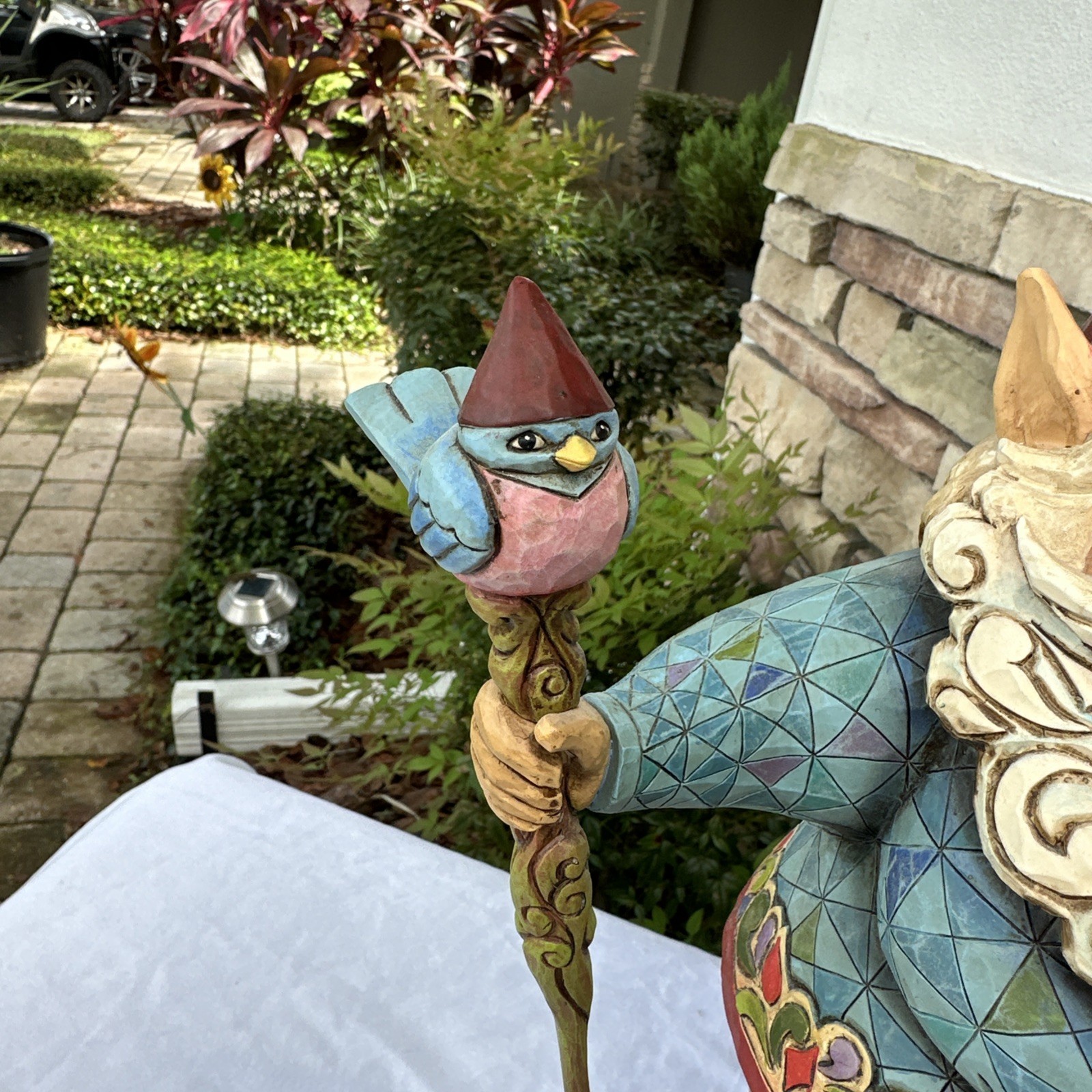 Jim Shore Garden Gnome Elf Blue Bird Staff Large 19″ #4007763 Indoor Outdoor