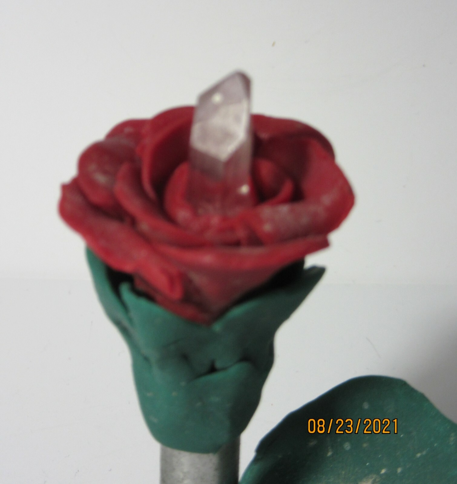 Hand Crafted Rose Crystal Point & Dew Drop Petal Knick Knack Decor Collectible