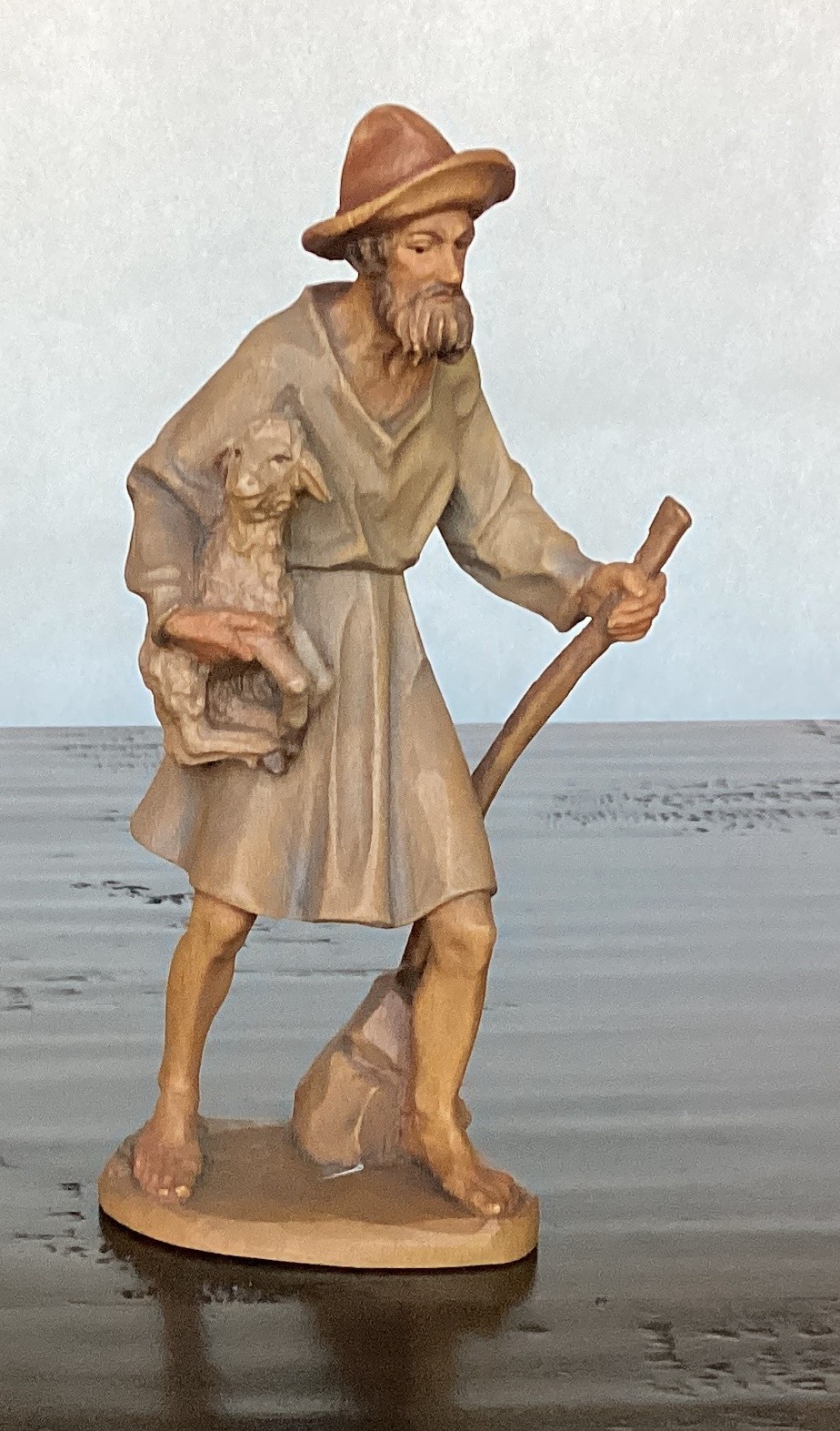 6″ SCALE VINTAGE ANRI KUOLT SHEPHERD w / SHEEP NATIVITY WOODCARVING