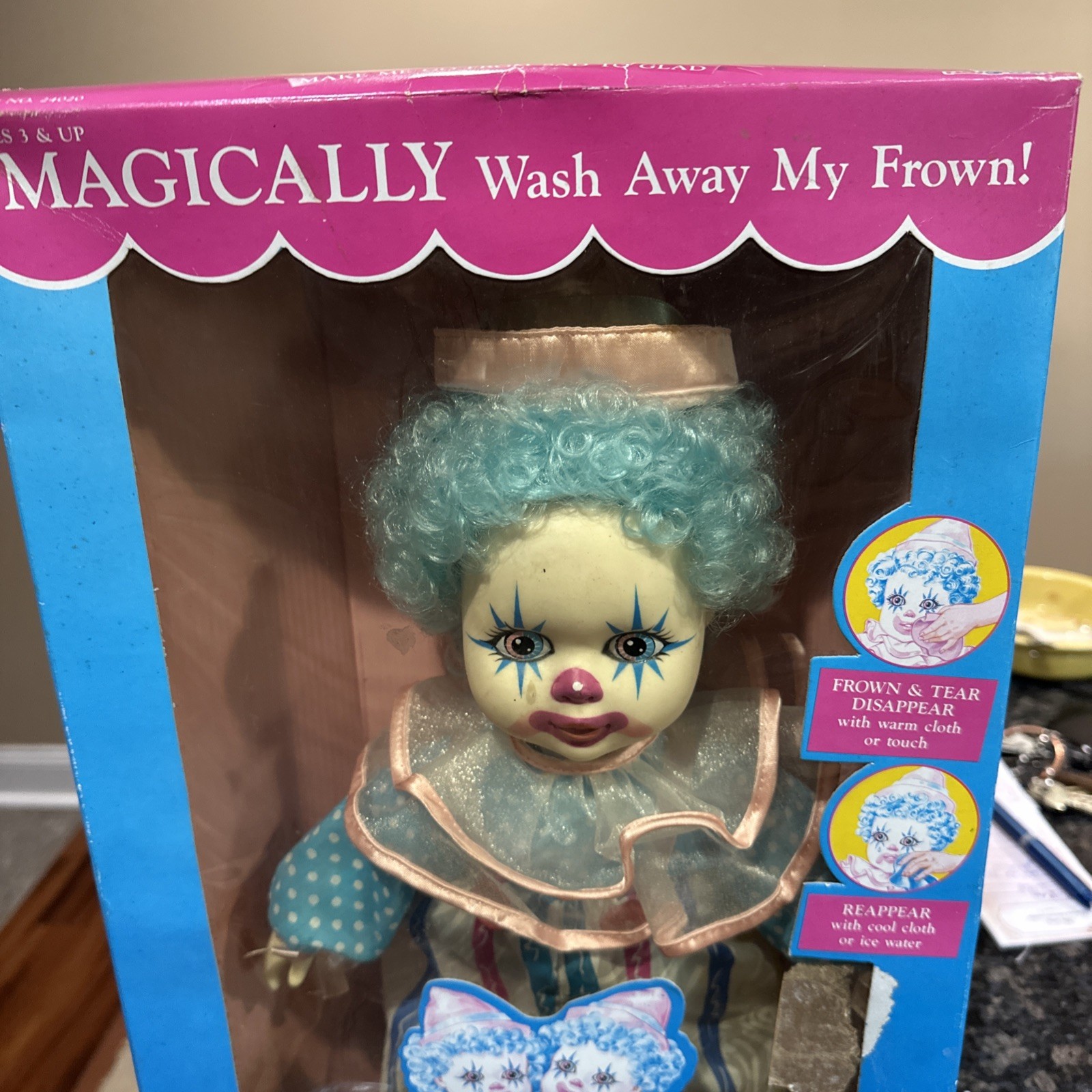 RARE VTG Frown Clown 1991 Magically Wash Away My Frown Sad To Glad Doll In Box