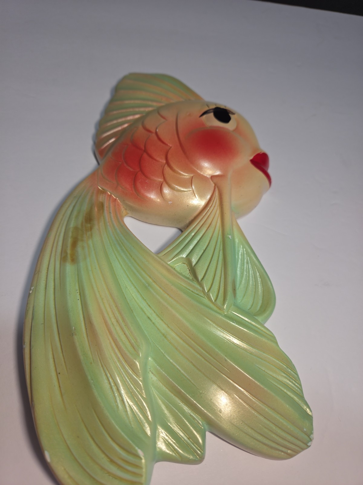 Vintage Anthropomorphic Fish Wall Plaques Pair Mid Century Retro Bathroom Decor