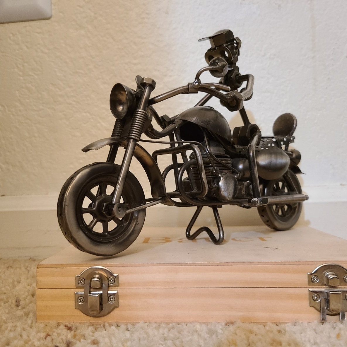 Metal Motorcycle Figurine Sculpture, Black 3D Effect, Teens Adults, Any Room
