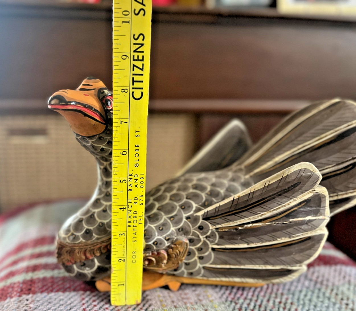 Vintage Carved Wooden Goose Duck Painted Folk Art Decoy 1980s? Asian? 11 inch
