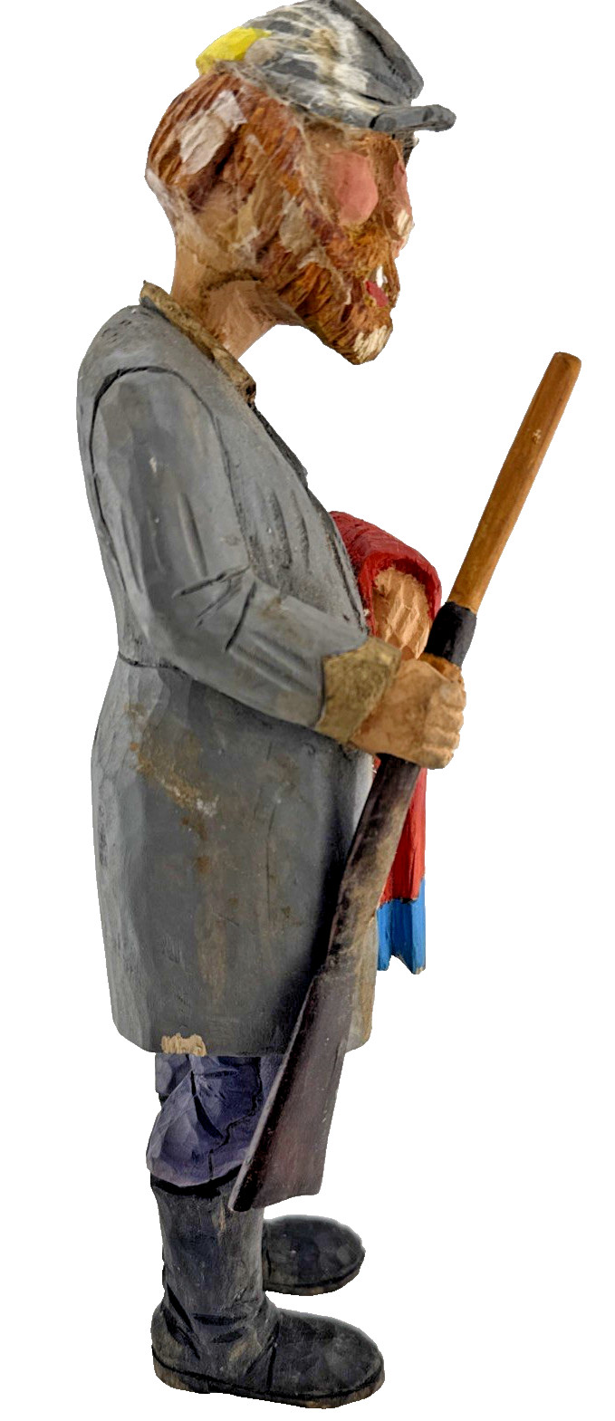 Carved Wood Confederate Soldier Figure Peg Neck Rustic Primitive 10 1/4″ Tall