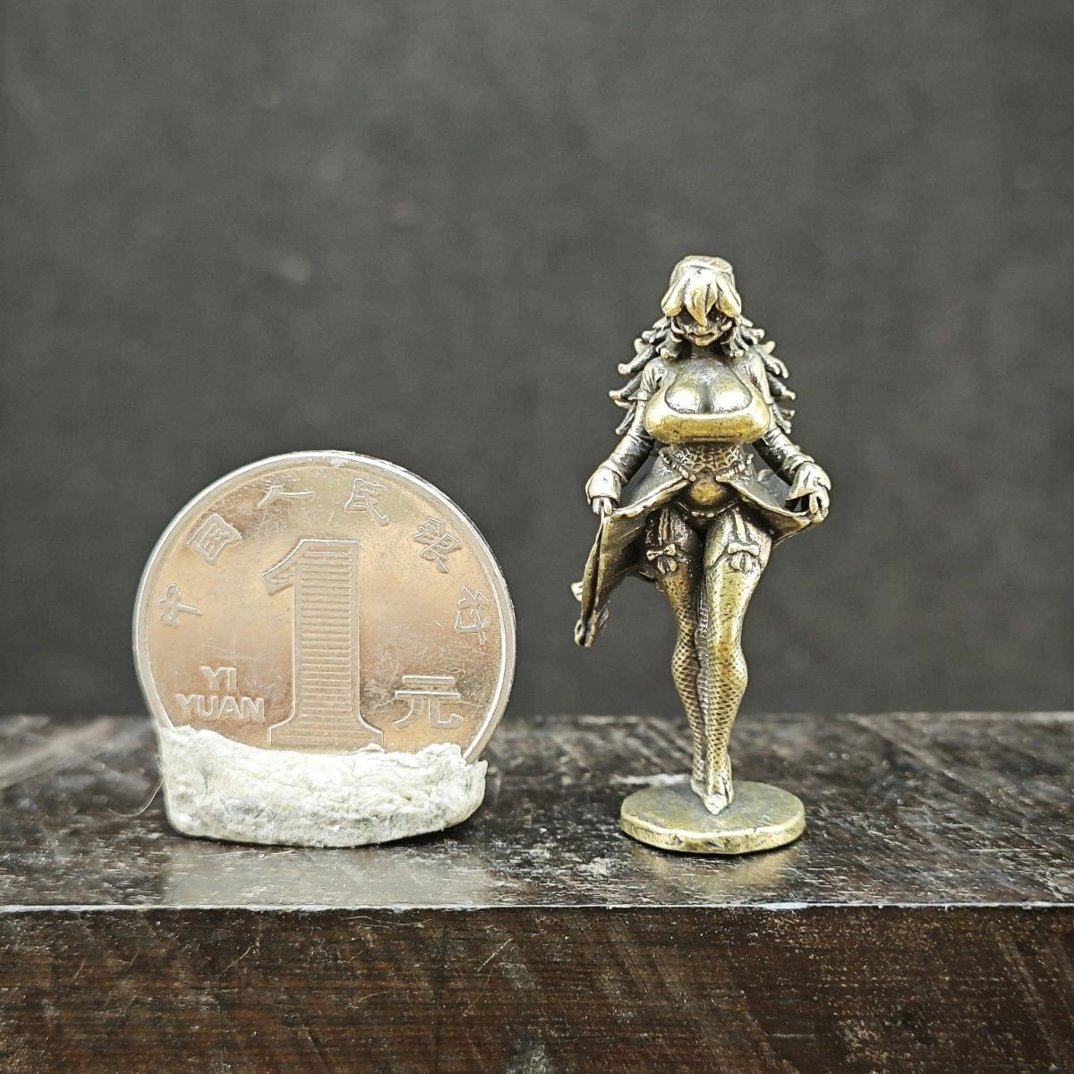 Brass Beauty Lifting Dress Mini Statue, Cute Anime Girl with Black Stockings