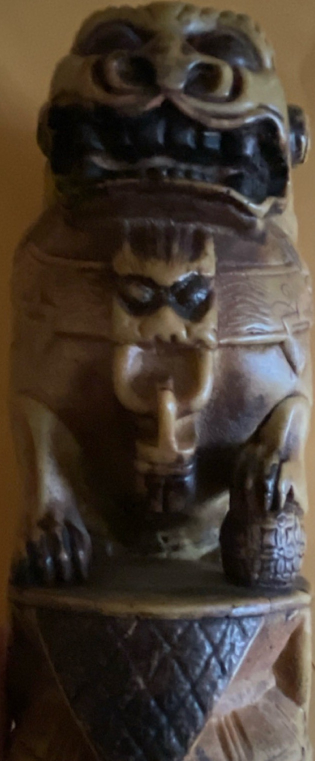 Hand Carved Hand Painted stone like Lion Figurine Tribal Carved Brown Beige
