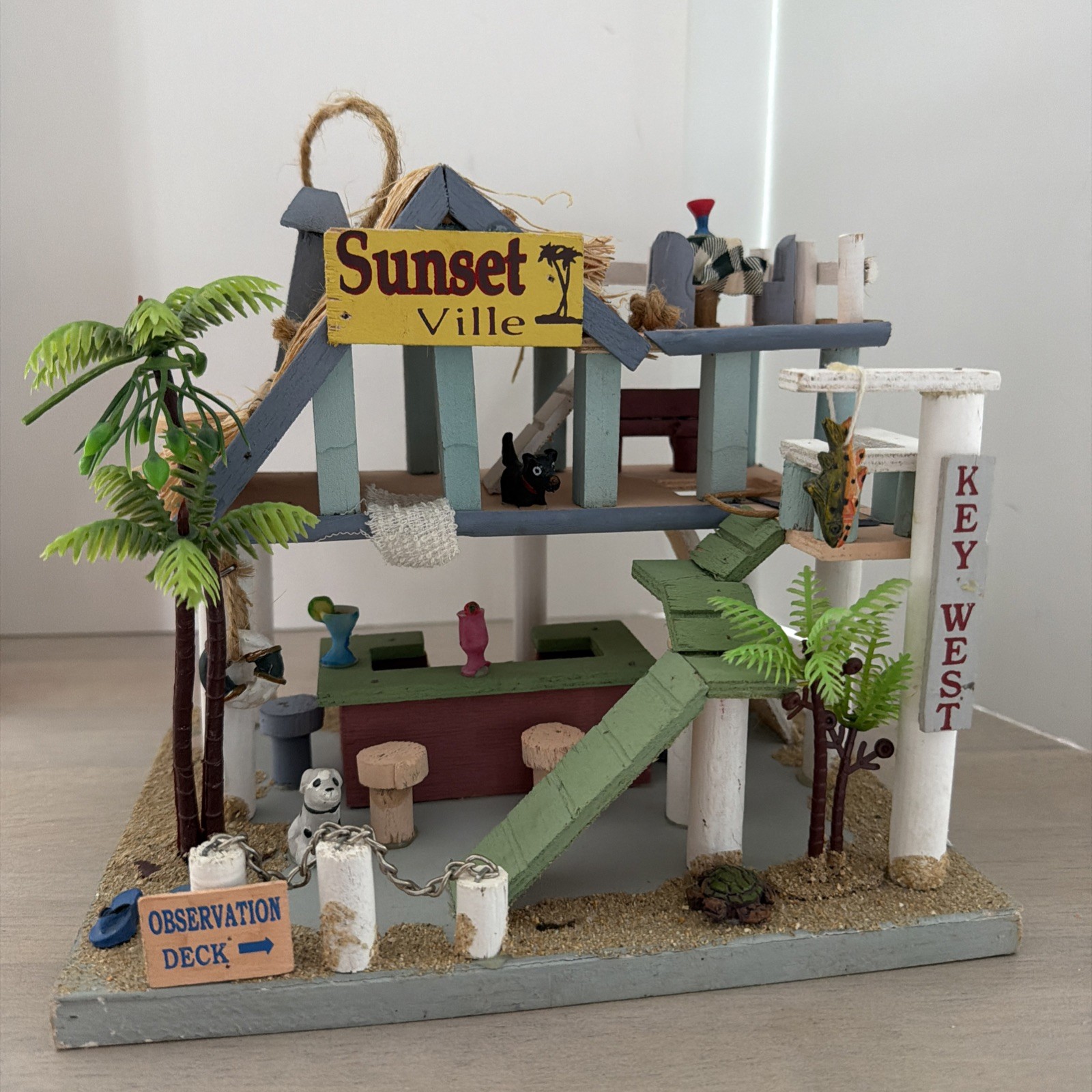 Sunset Villa Key West Wood Diorama Hanging Beach House Decor 9x7x8”