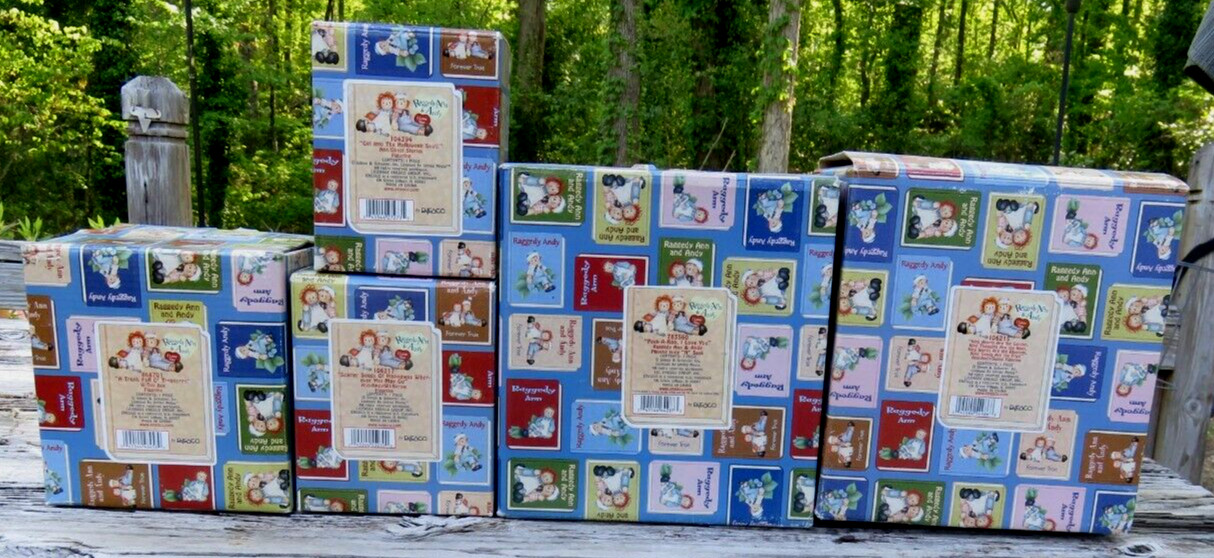 5 EMPTY Raggedy Ann & Andy Enesco Boxes 868701 104394 106217 783560 106215 w/COA