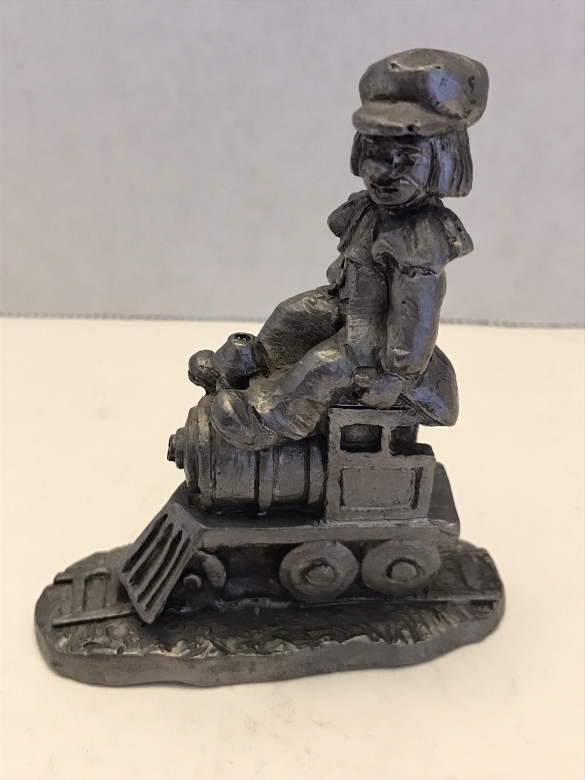 Vintage Michael Ricker Pewter Conductor Clown On Train Sign & Dated Approx 3.5”