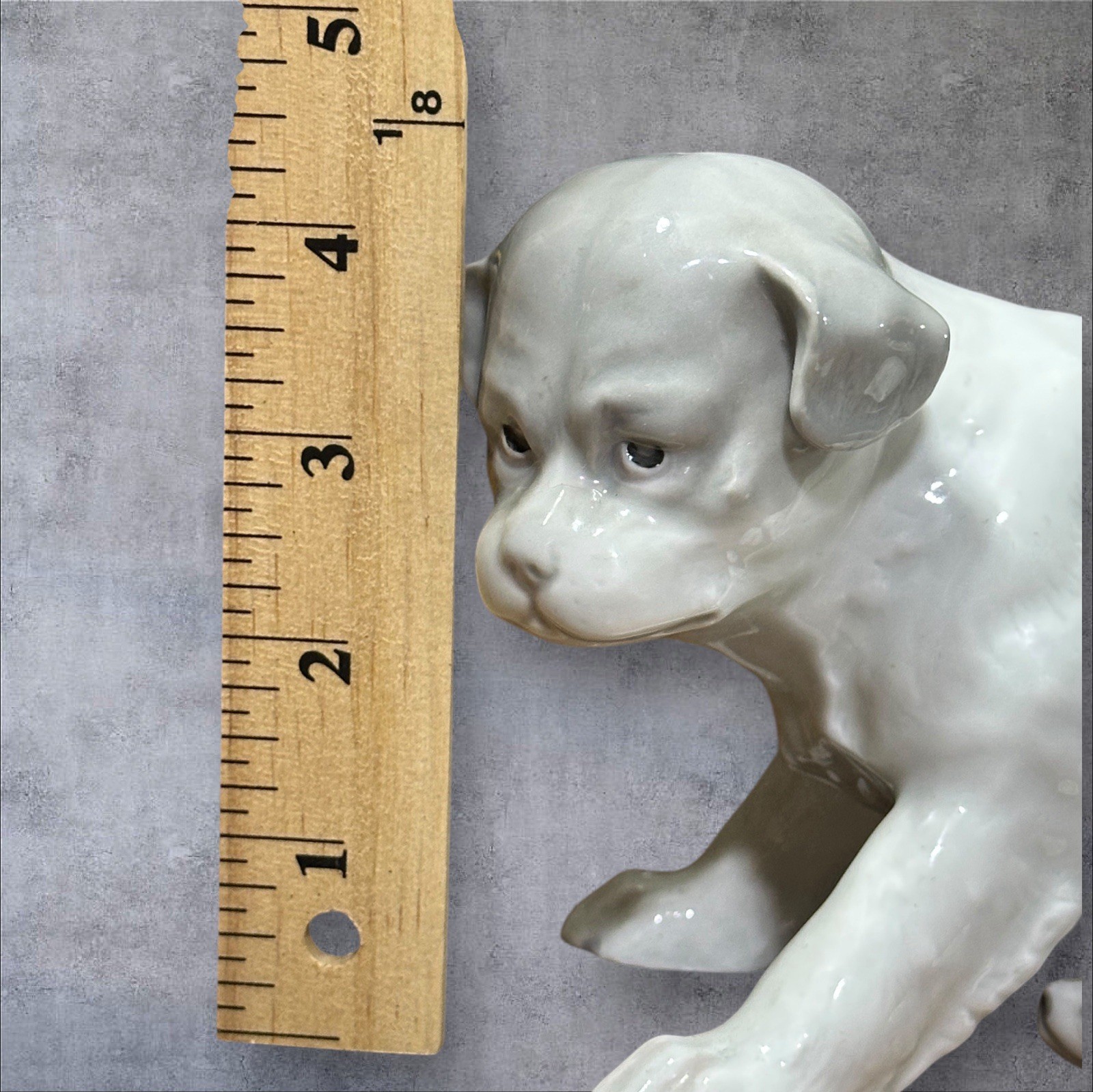 Gebruder Heubach Antique Porcelain White Gray Seated Dog