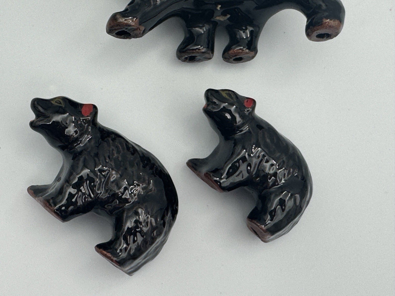 Mid Century Modern Black Ceramic Family Of Bears Hand Painted Figurines Trinkets