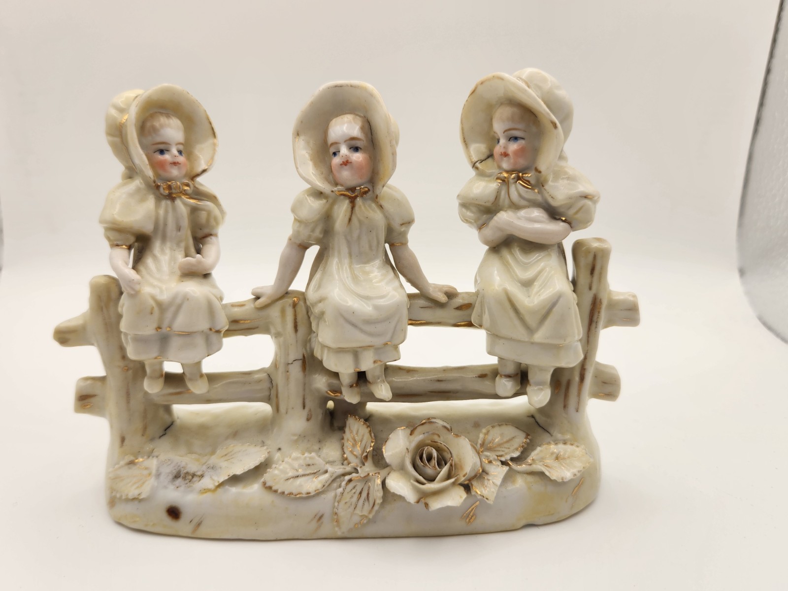 Vintage 3 Girls on a Fence Porcelain Figurine