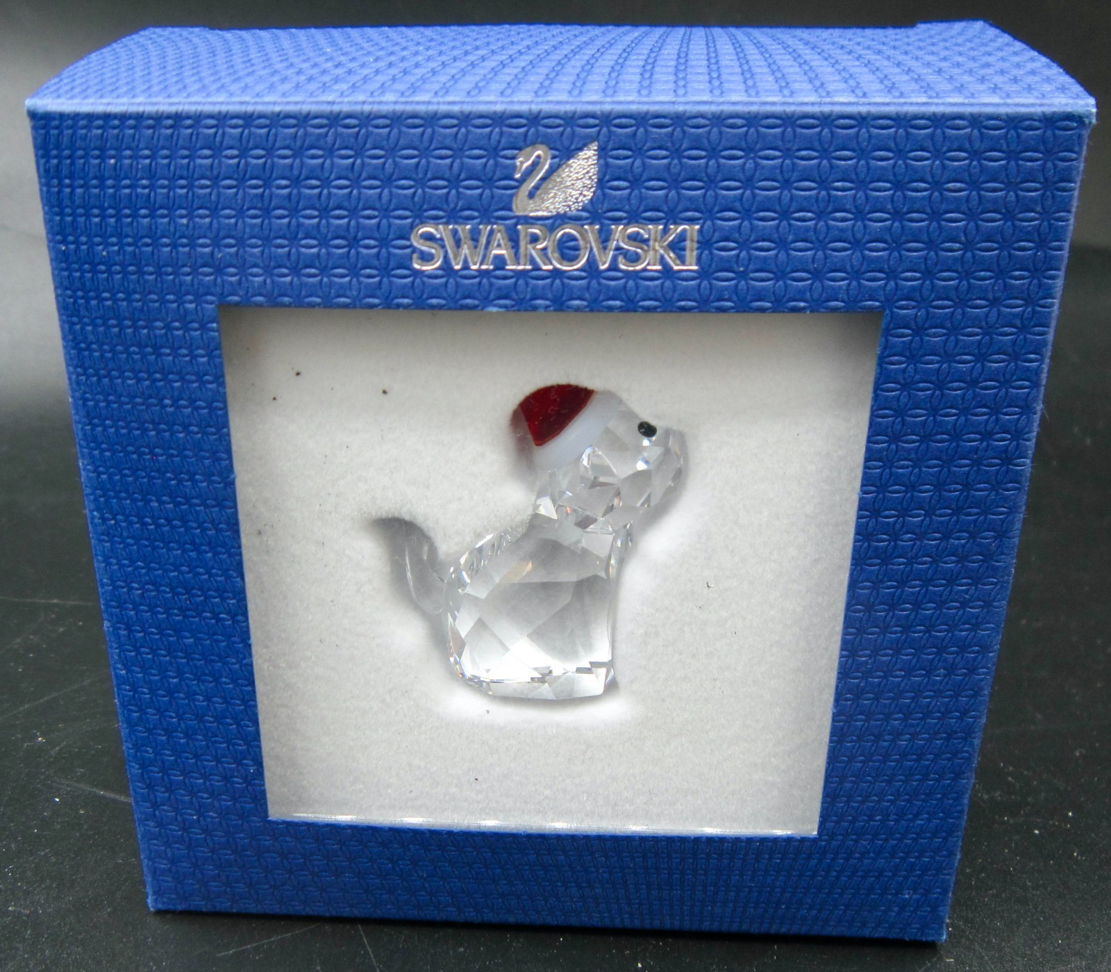 Swarovski Crystal Cat With Santa Hat Figurine (1.25 In.) 9400 -Christmas