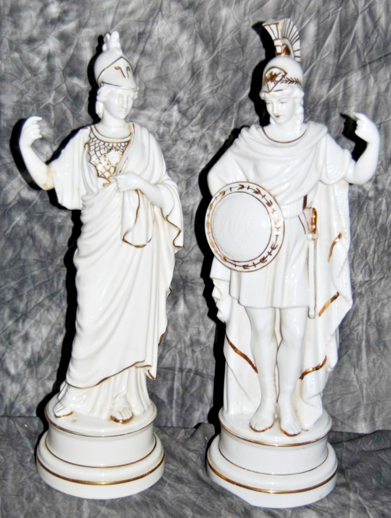 Vintage Porcelain Figurine Athena & Ares Greek God Statues Gold Trim Meissen?