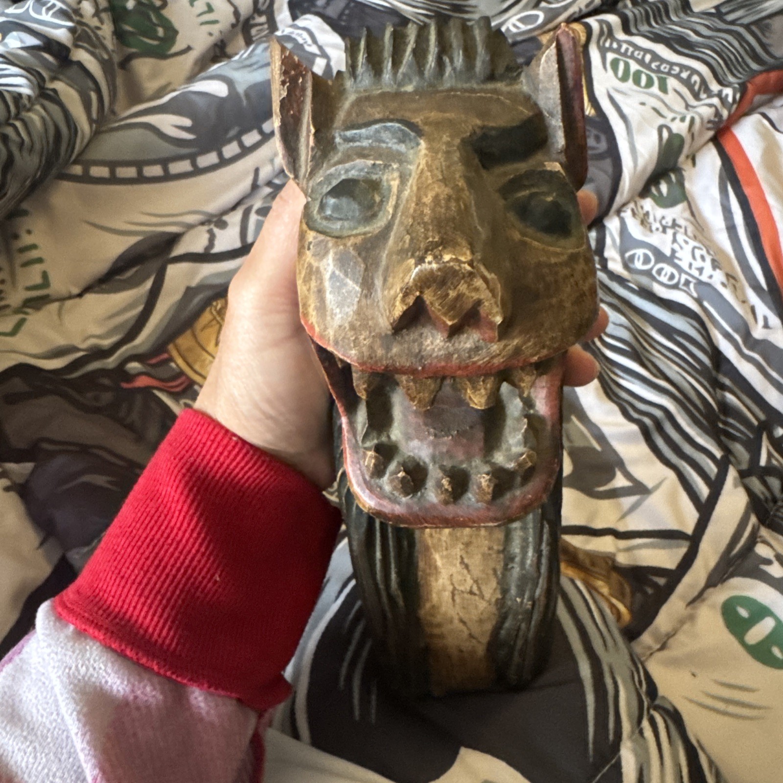 Vintage Carved Wood Ship’s Prow, Mystical Animal Head, Folk Tribal Art