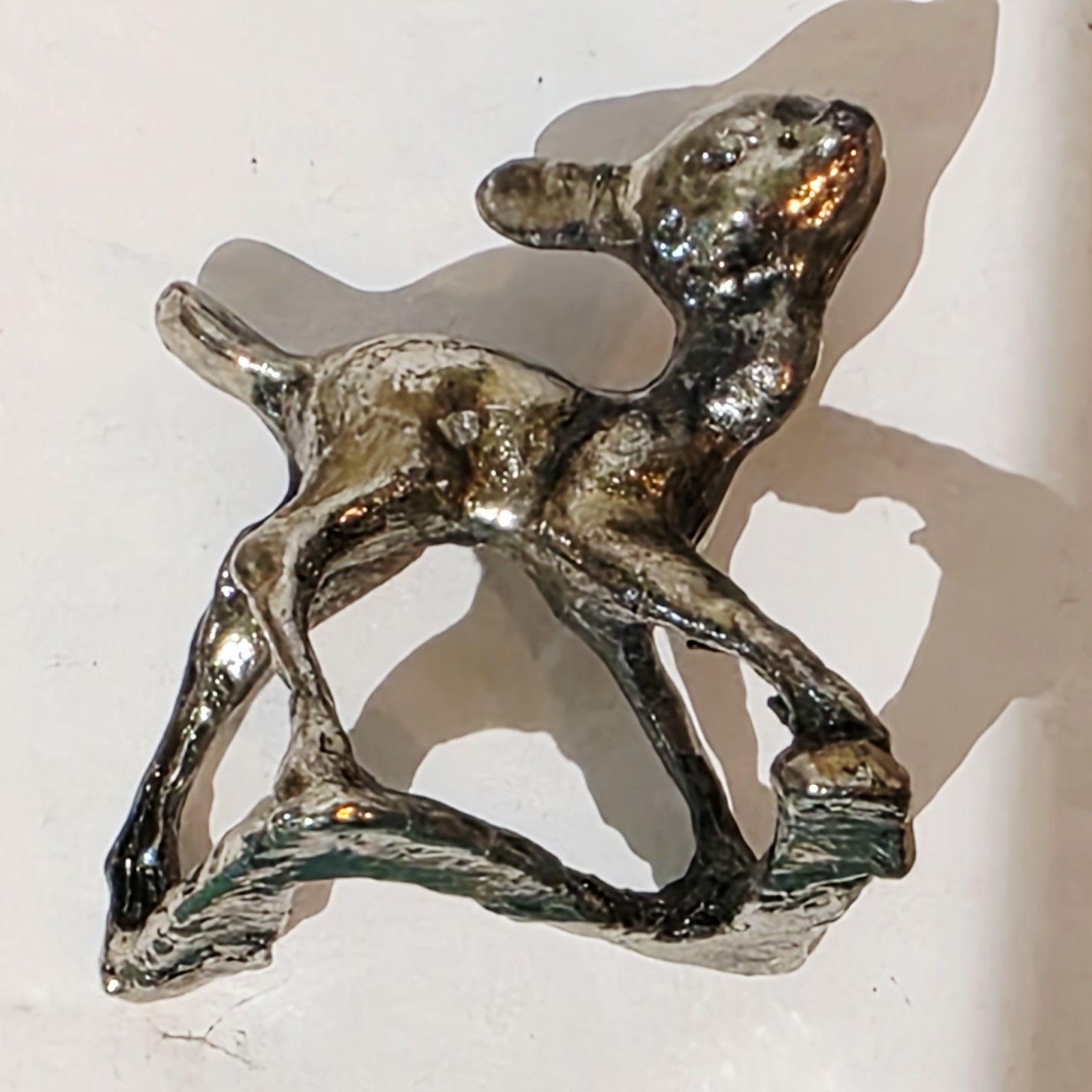Lot of 5 Vintage Mini Silver Tone Metal Animal Figures 2 Deer, 2 Dogs & Unicorn