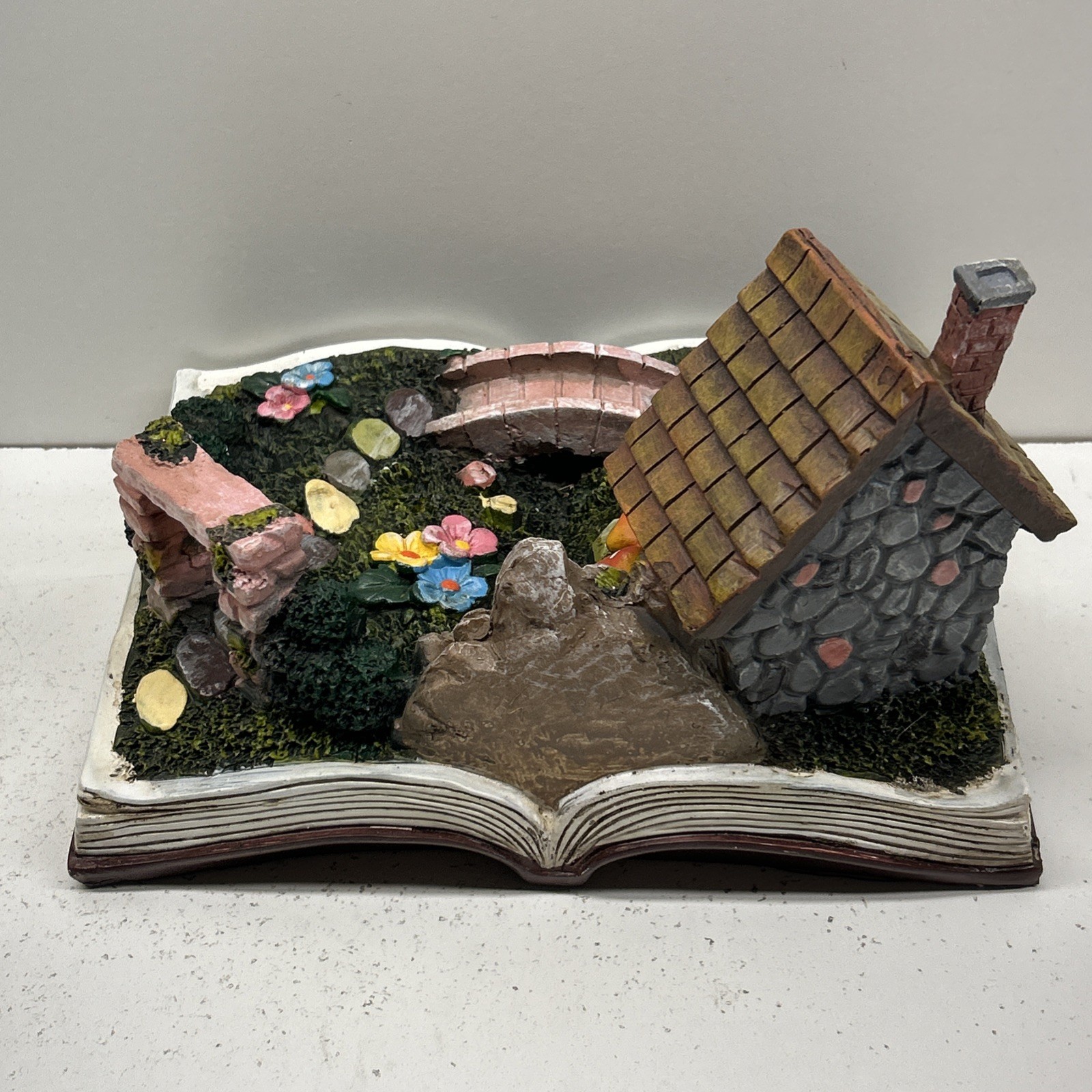 Decorative Tiny Fairy Home and Garden Path Scene Resin Statue Book 7.5x10x7”