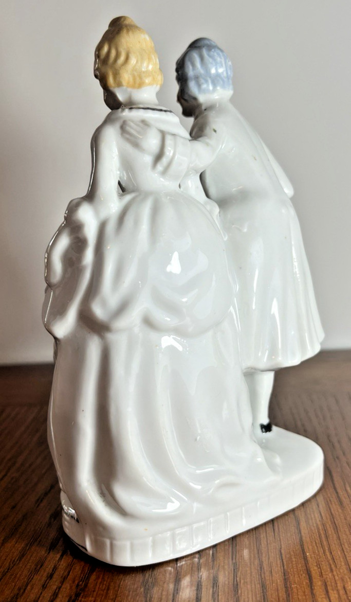 Porcelain Colonial Couple in White Formal Dress Figurine Victorian Made in Japan