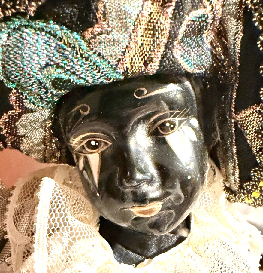 RARE 1940-60s Vintage African American fashion doll beaded hat elaborate costume