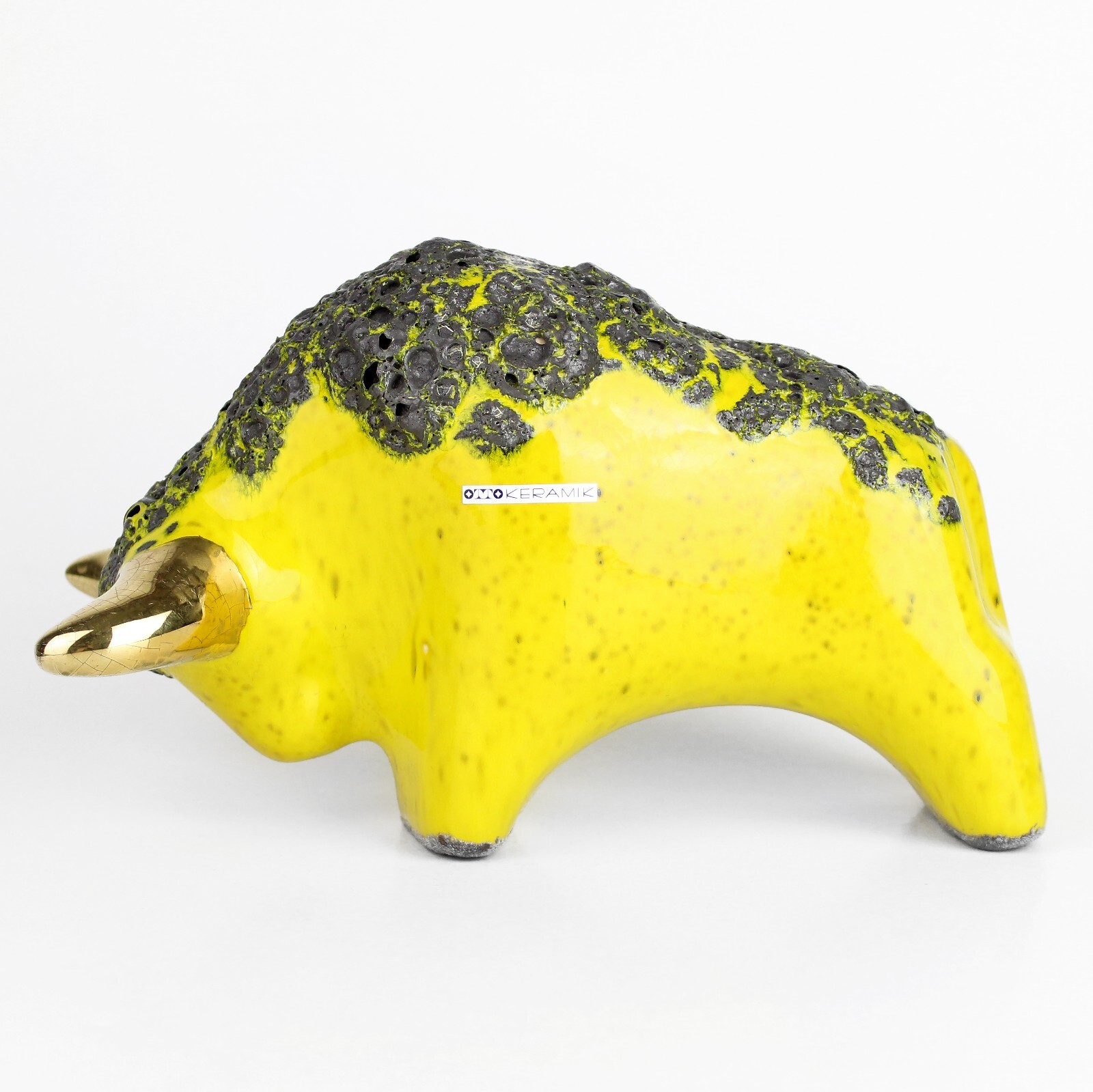 Vintage Ceramic bull buffalo fat lava gold horns Otto Keramik West Germany MCM