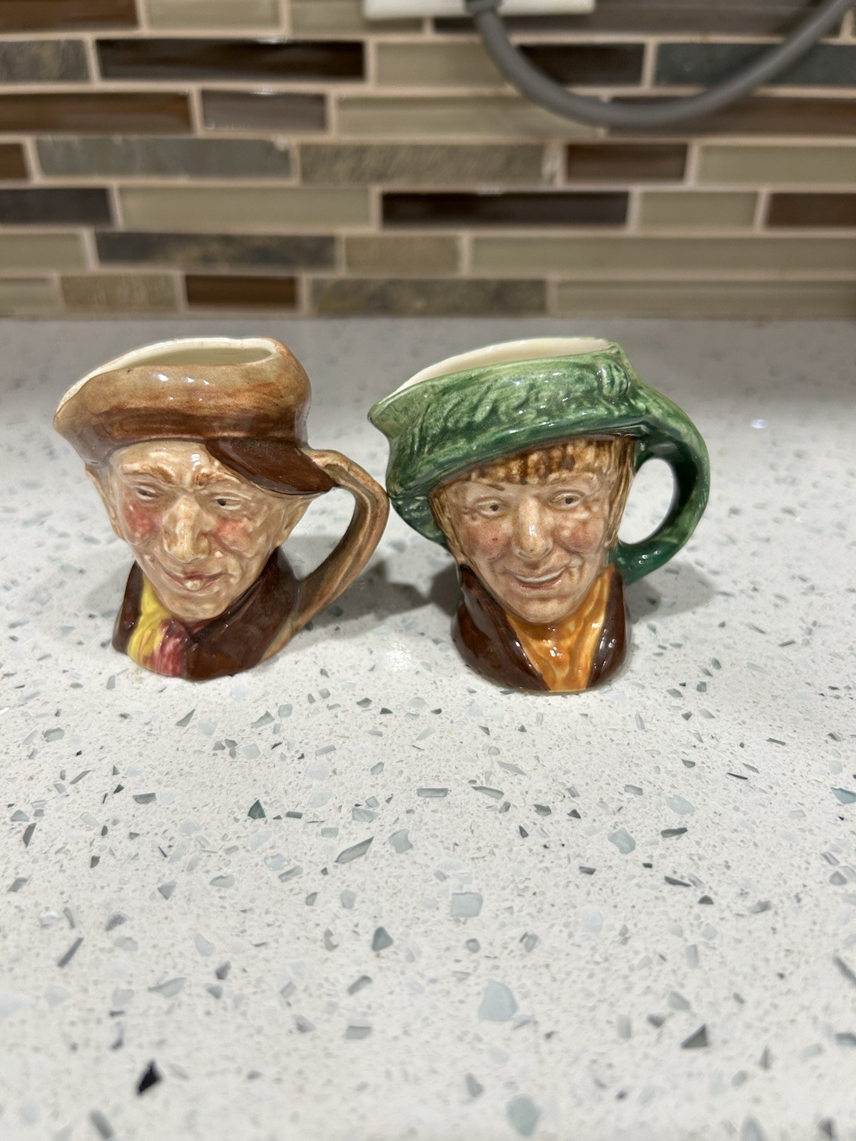 (2) Vintage Miniature Royal Doulton Character Jug Mugs 1.25”
