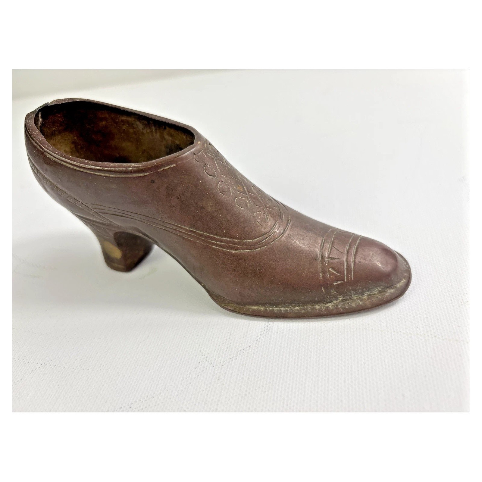 BRASS High Heeled Shoe Figurine Vintage Shoe 5″ X 2.75″