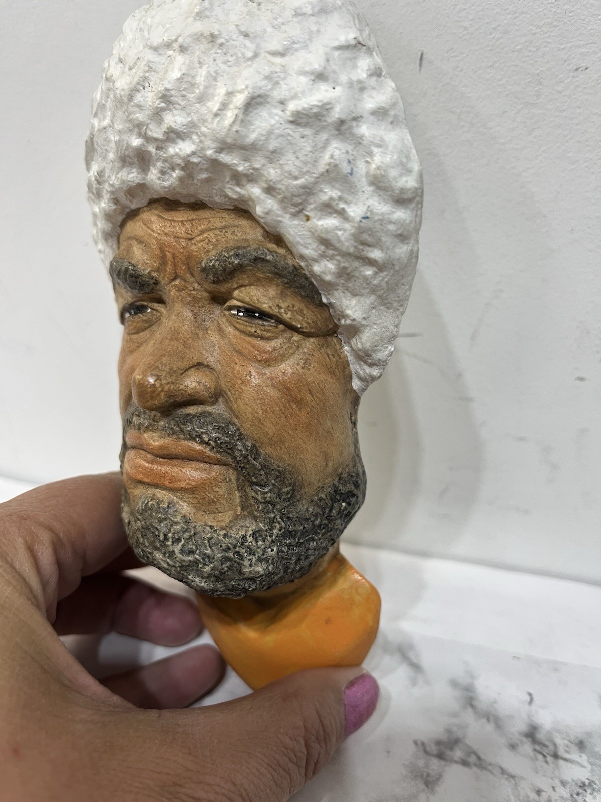 Chalkware Caucasus or Central Asian Man’s Head Wall Hanging