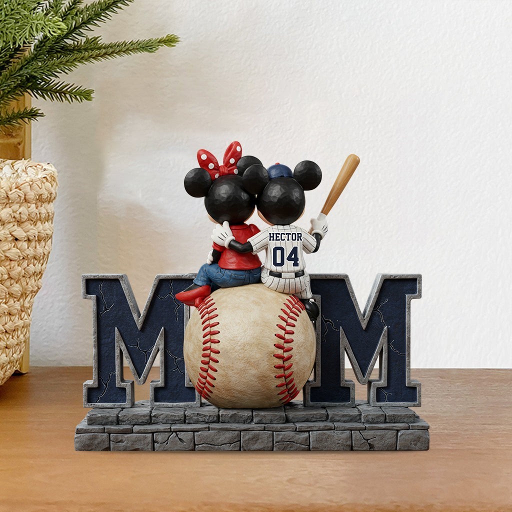 Personalized Disney Mickey Minnie Baseball Mom Acrylic Plaque Wooden Block Decor