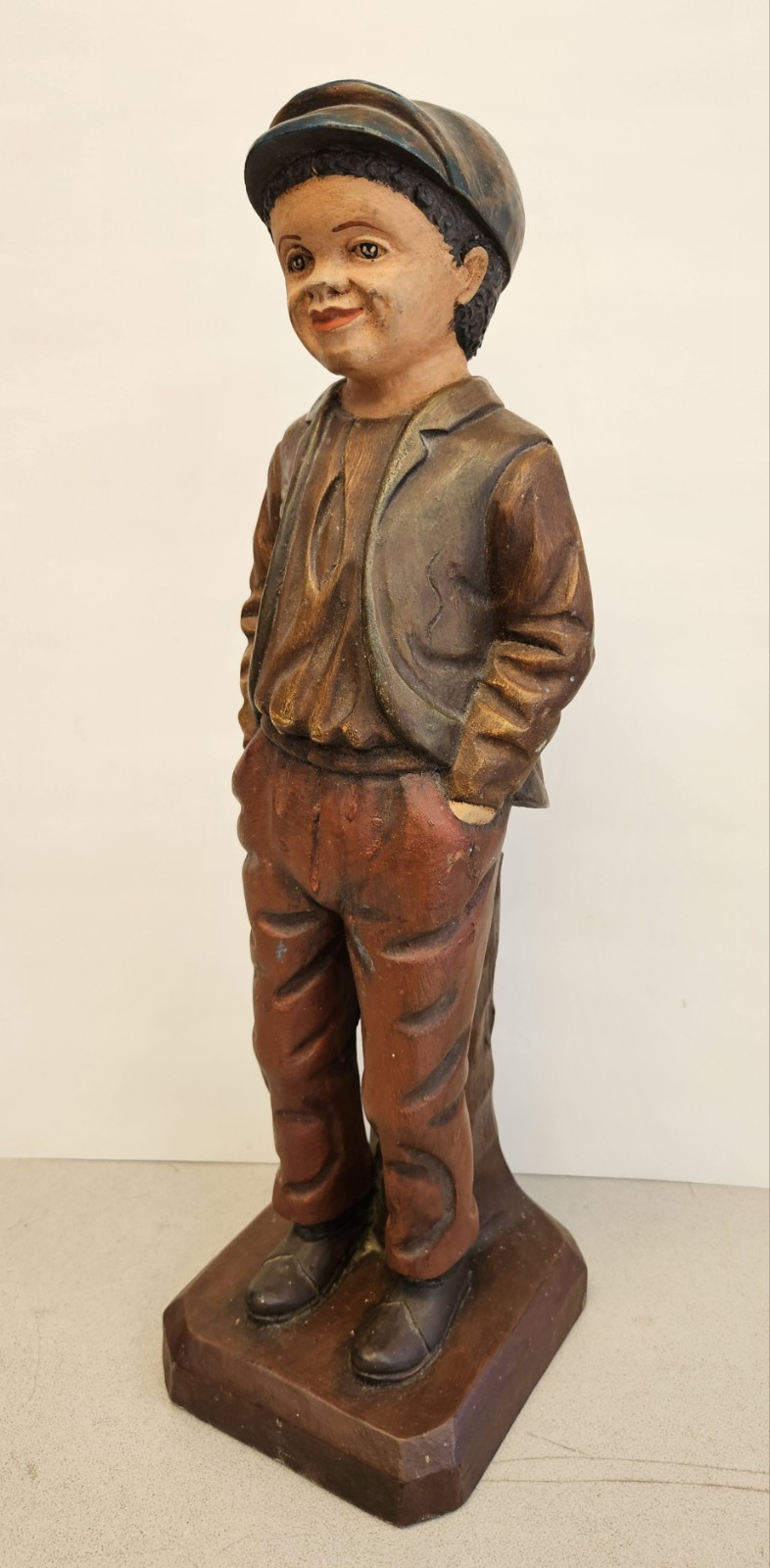 Vintage LITTLE RASCAL Young Boy 20″ Hand Carved Wood Figurine Statue FOLK ART