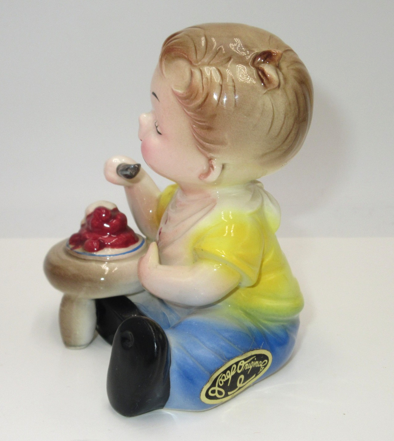 Josef Originals Happiness is Series Child Eating Strawberry Shortcake Cherry Pie