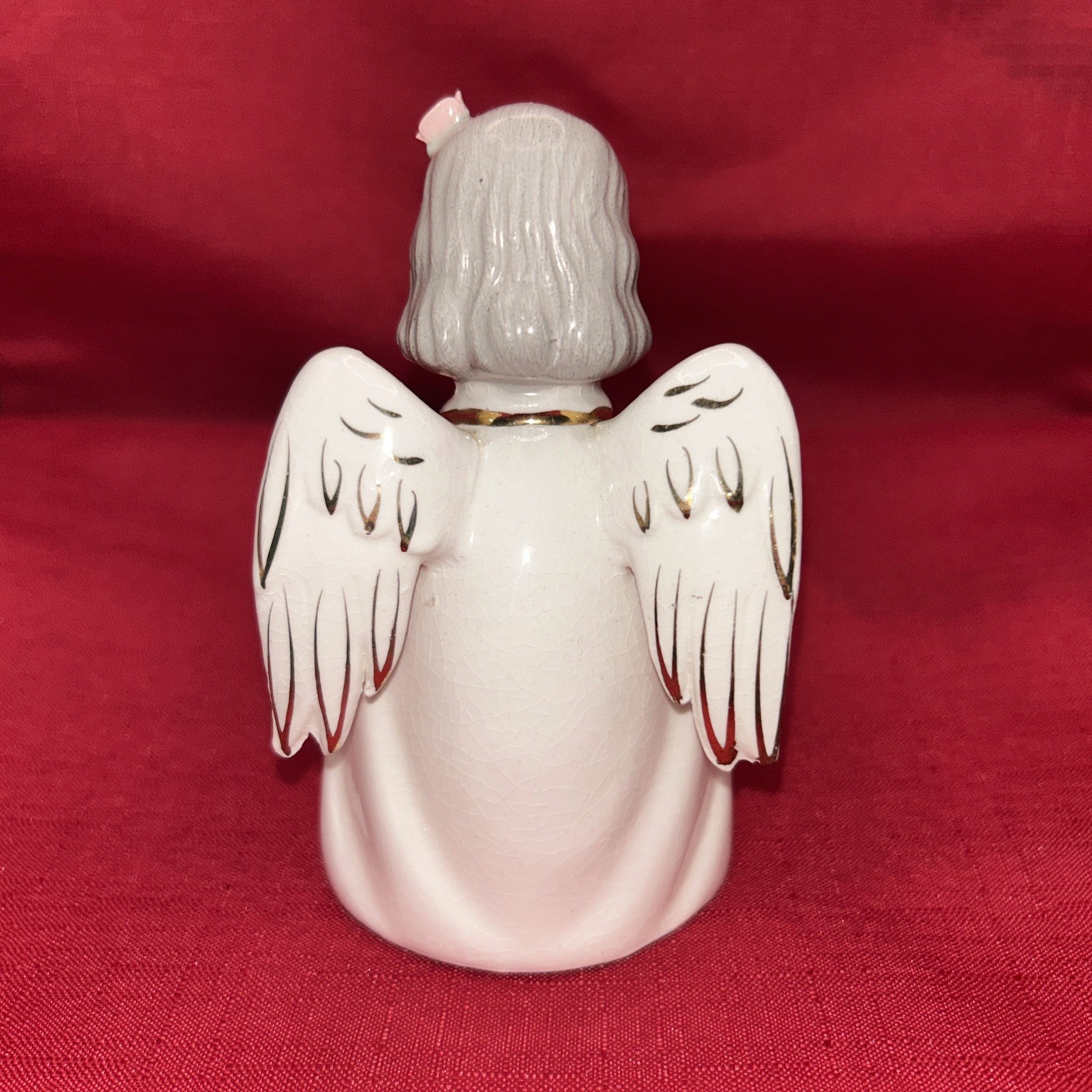 Vtg Fine A Quality Christmas Angel Playing Gold PIPE ORGAN Pink Rosette