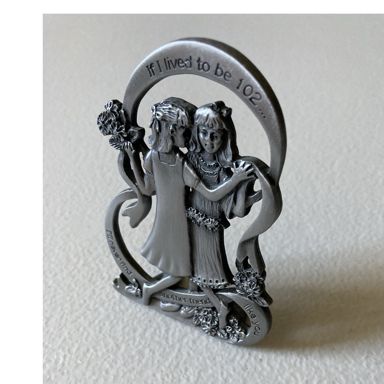 Friendship Theme Brushed Silver Metal Figurine, 3″ x 3.5″, Small Sculpture