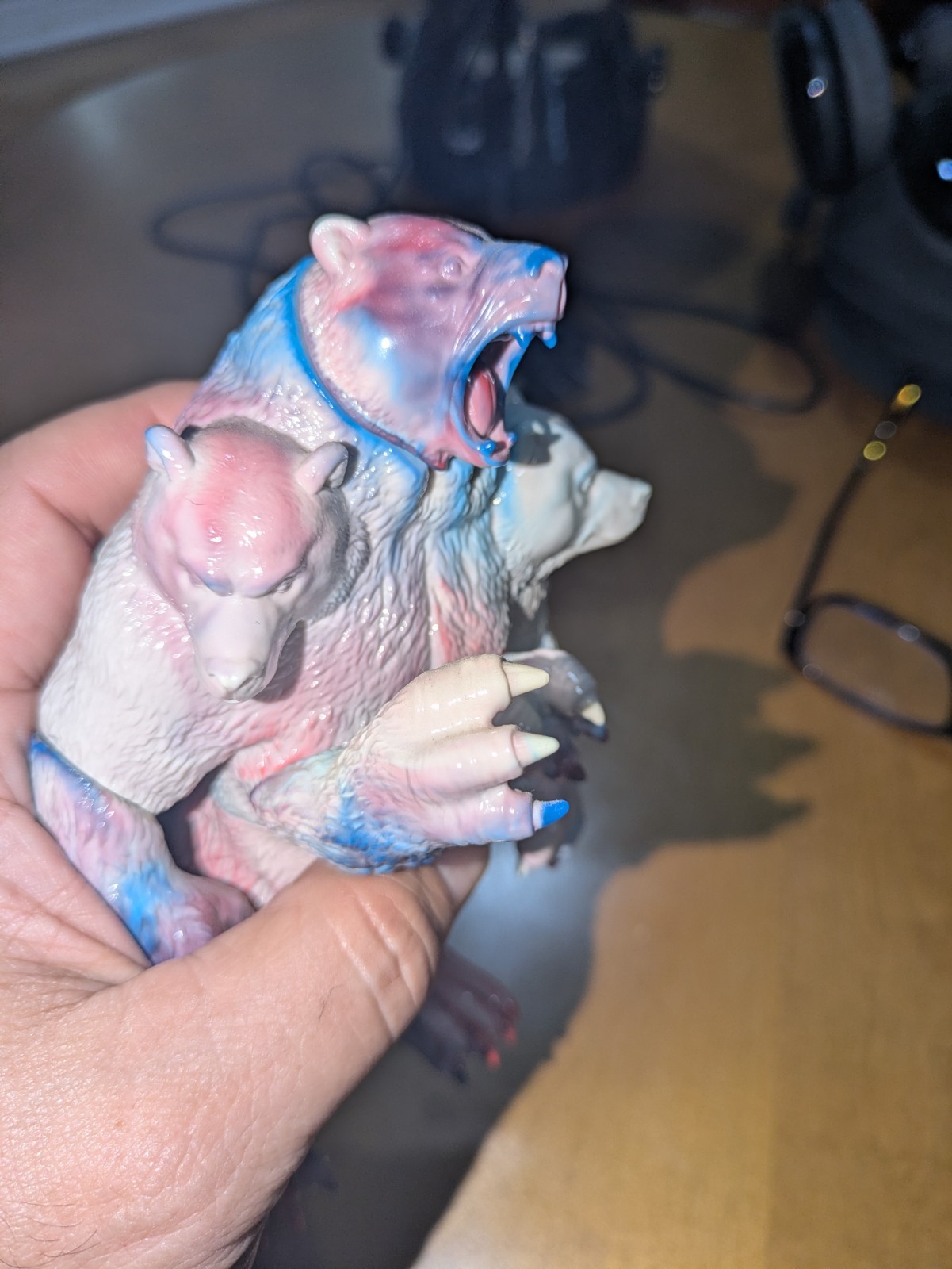 Unbox Industries Bear God The Last Zectron Sofubi Kaiju Marbled Red Blue White