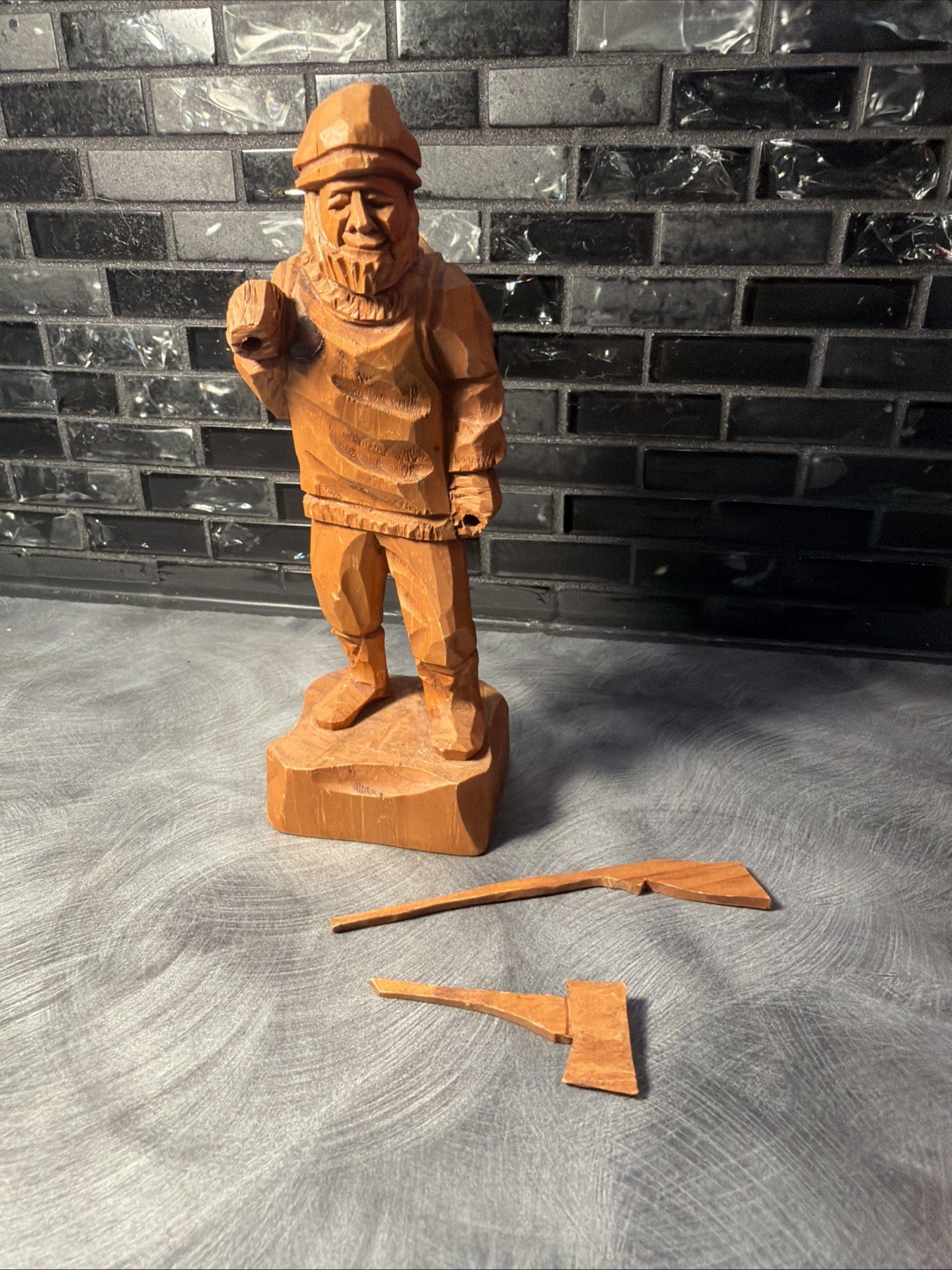 RARE Vtg Amede Godro Handcarved WOOD Hunter Axman Statue Quebec Artist Signed