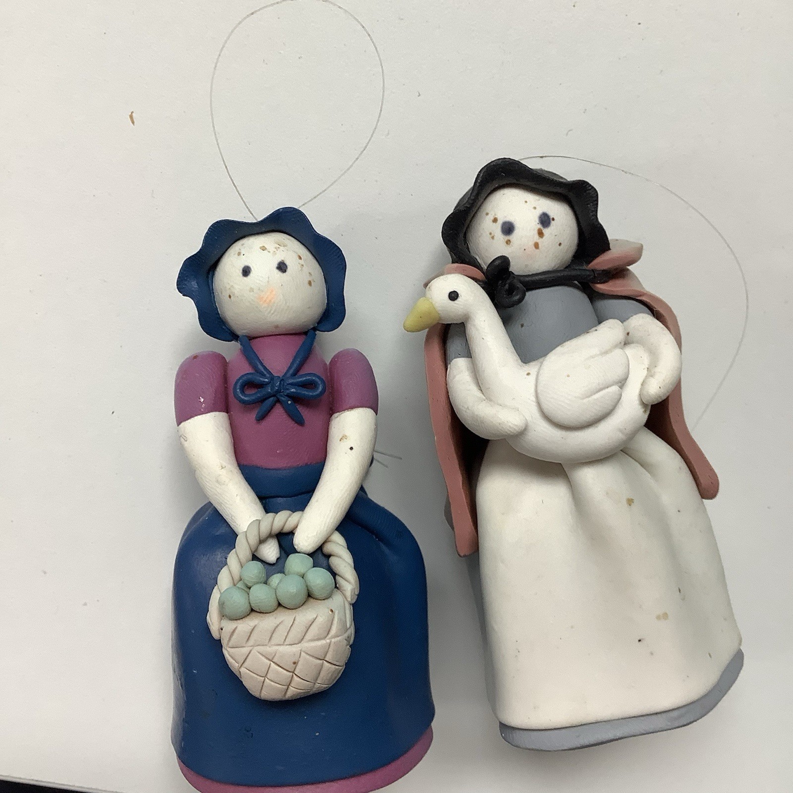 2 Handmade Polymer Clay Women Figurines