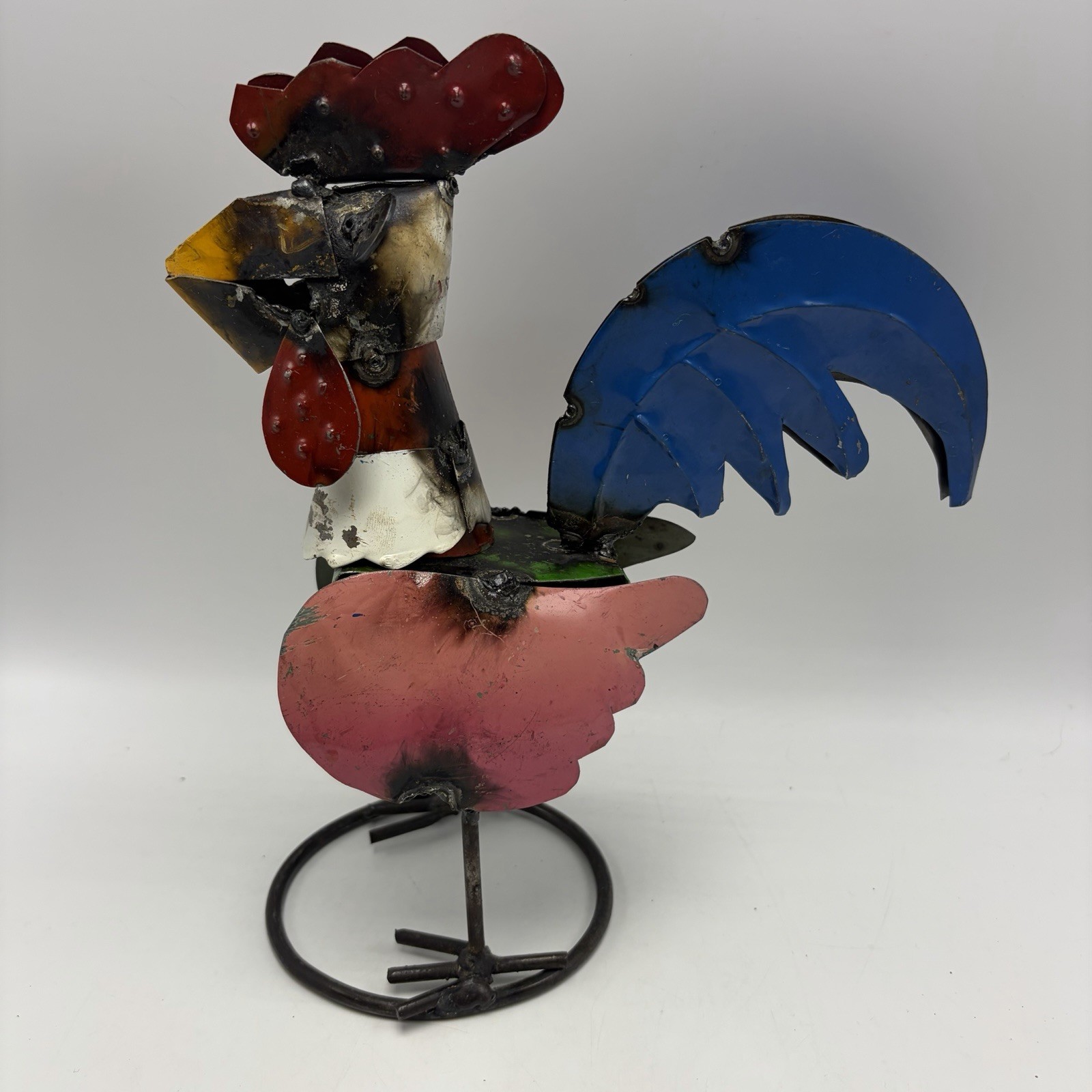 Decorative Art Recycled Metal Colorful Rooster Mexican Folk Art Primitive Garden