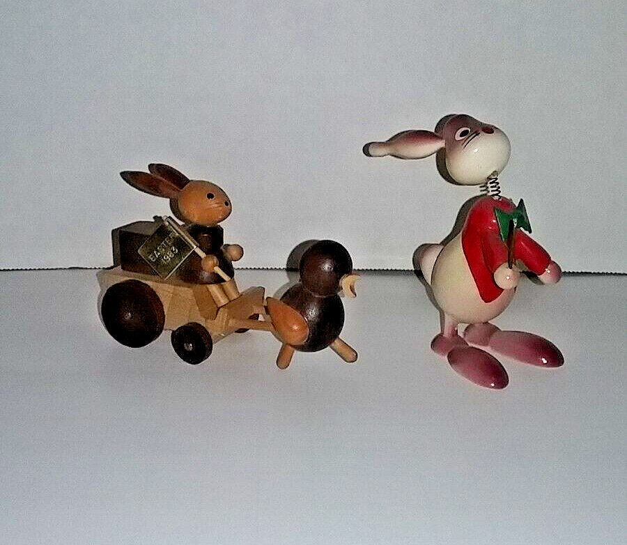Vintage Goula Spain Wooden Miniature Bunny & Chic Figures