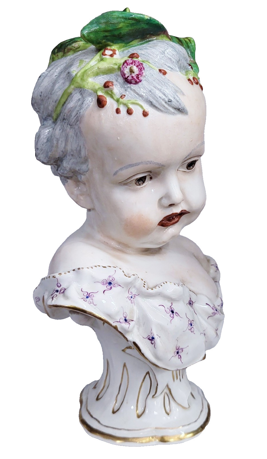 PAIR Antique GERMAN 19th C MEISSEN Dresden French Samson PORCELAIN BUST Boy Girl