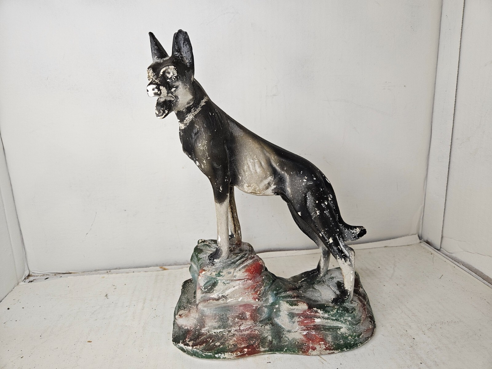 Antique Rin Tin Tin German Shepard Dog Chalkware Carnival Prize Novelty Statue