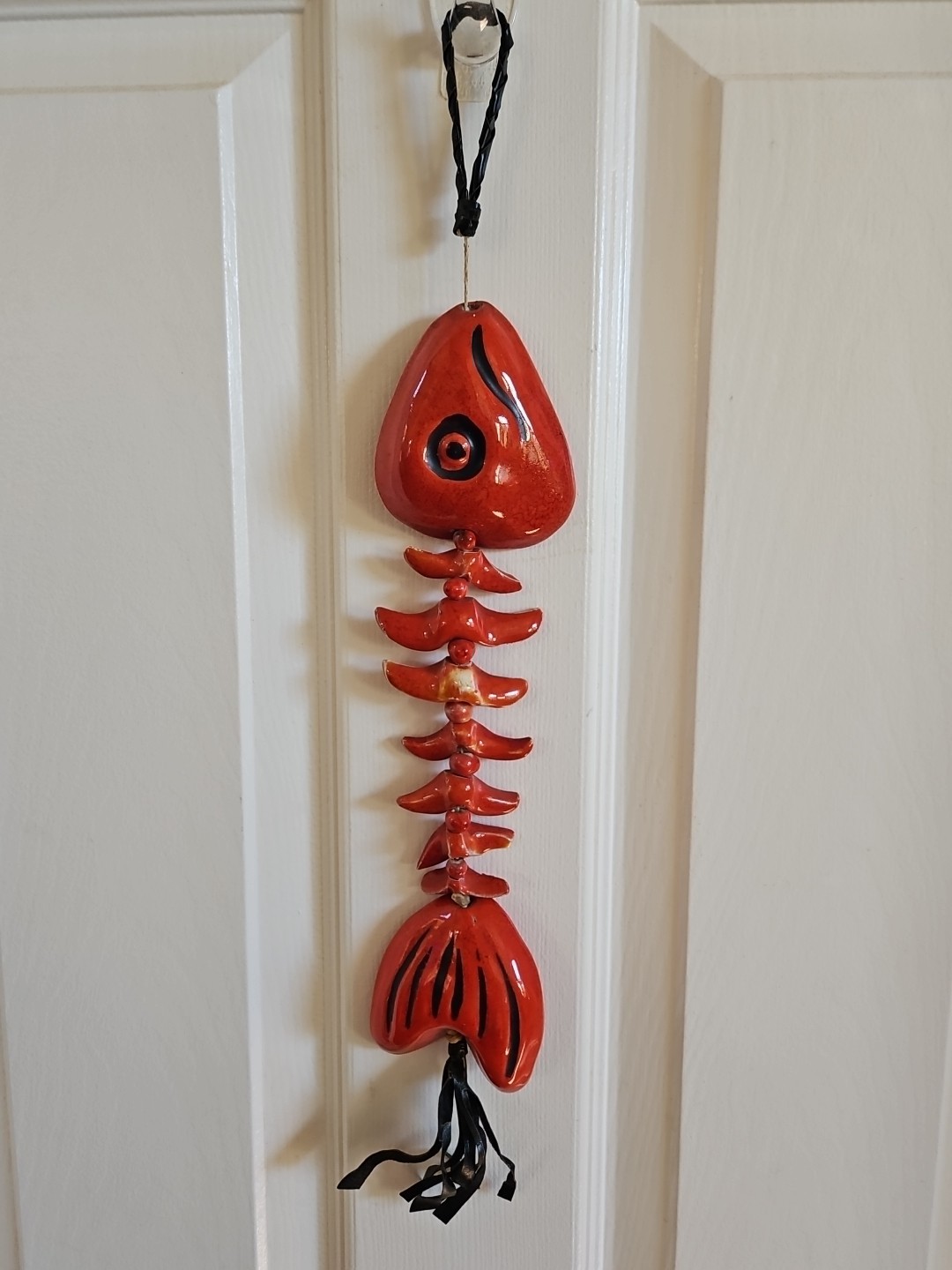 Vintage Ceramic Fish Bones Ischia Italy Wall Hanging Hand Painted Signed 1967