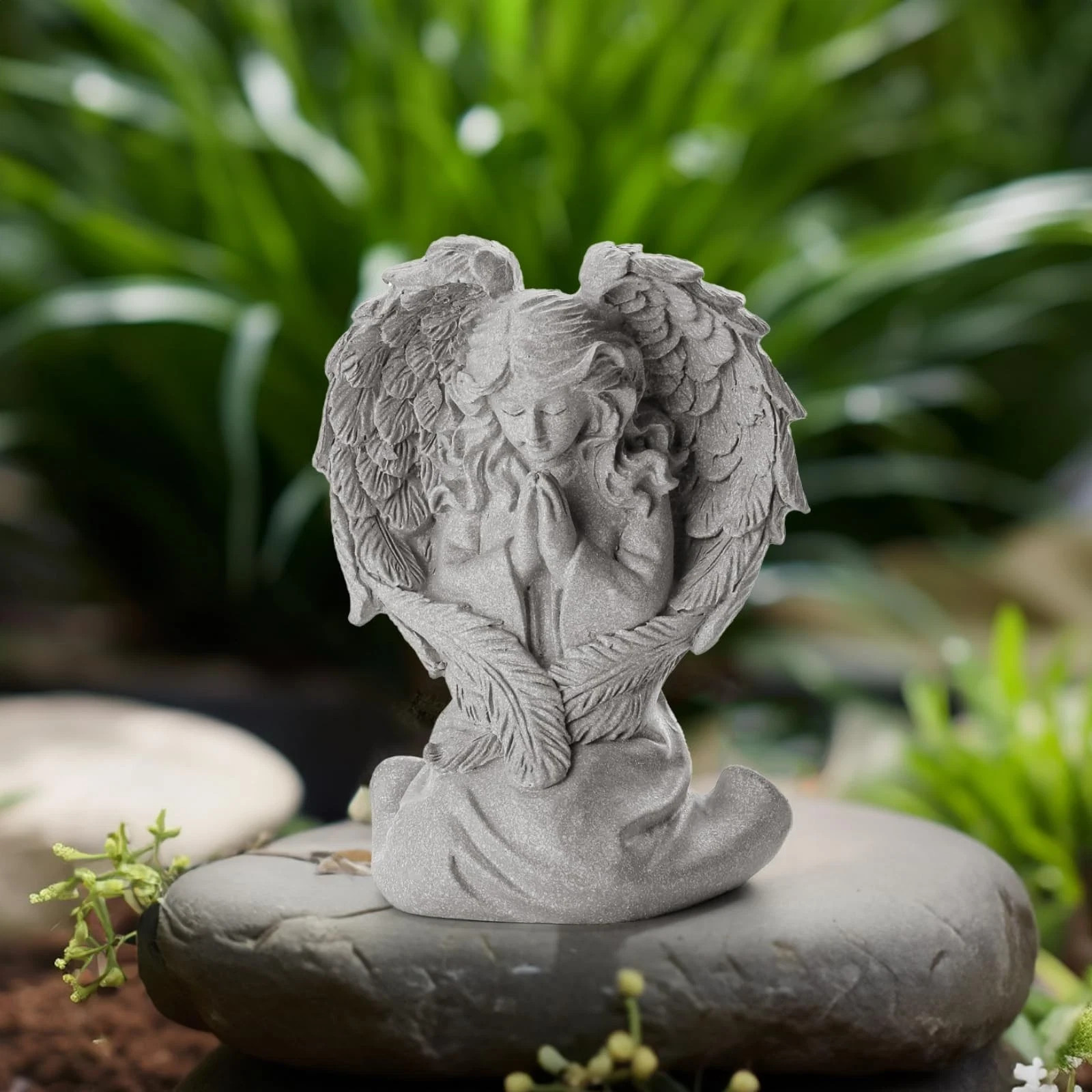 Praying Angel Figurine Sculpted Hand-Painted Figurine Angel Wings Statue, Home