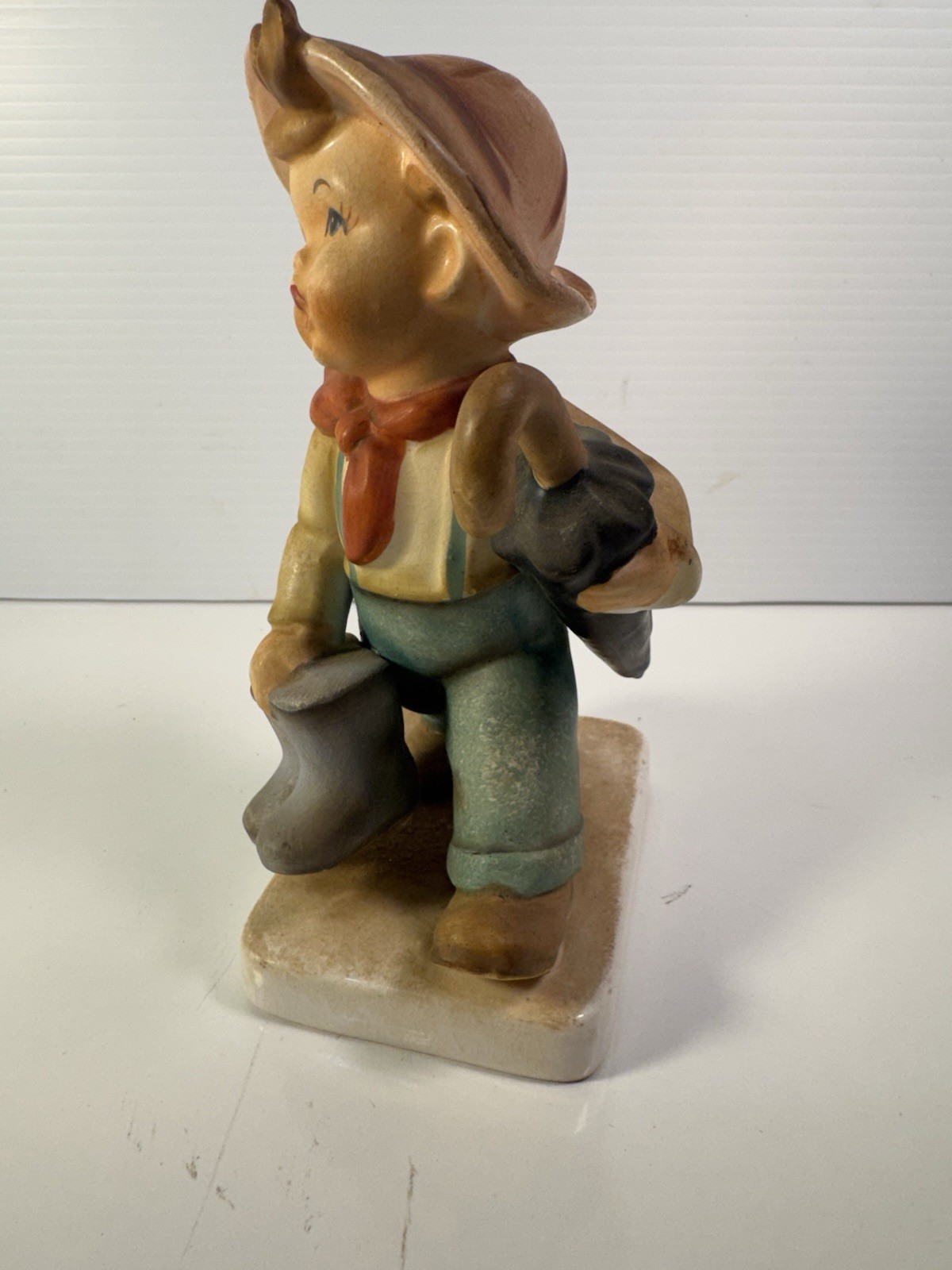 Vintage UCAGCO Ceramics Japan Rare Find Boy Walking Boots And Umbrella 6.5 Inch