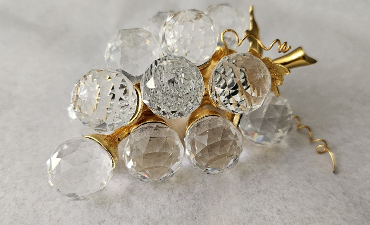 Vintage Swarovski Crystal Sparkling Fruit Grapes Cluster On 24K Gold Plated Stem