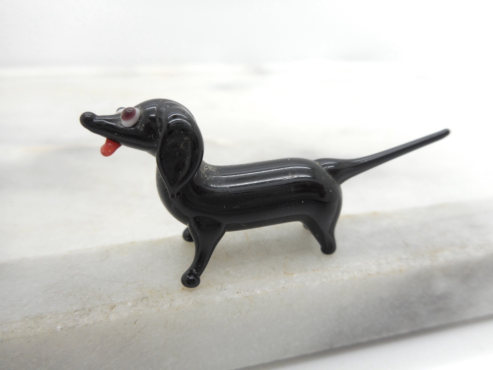 Vintage Blown Glass Miniture Black Dog Porcelain Figurines 1960’s