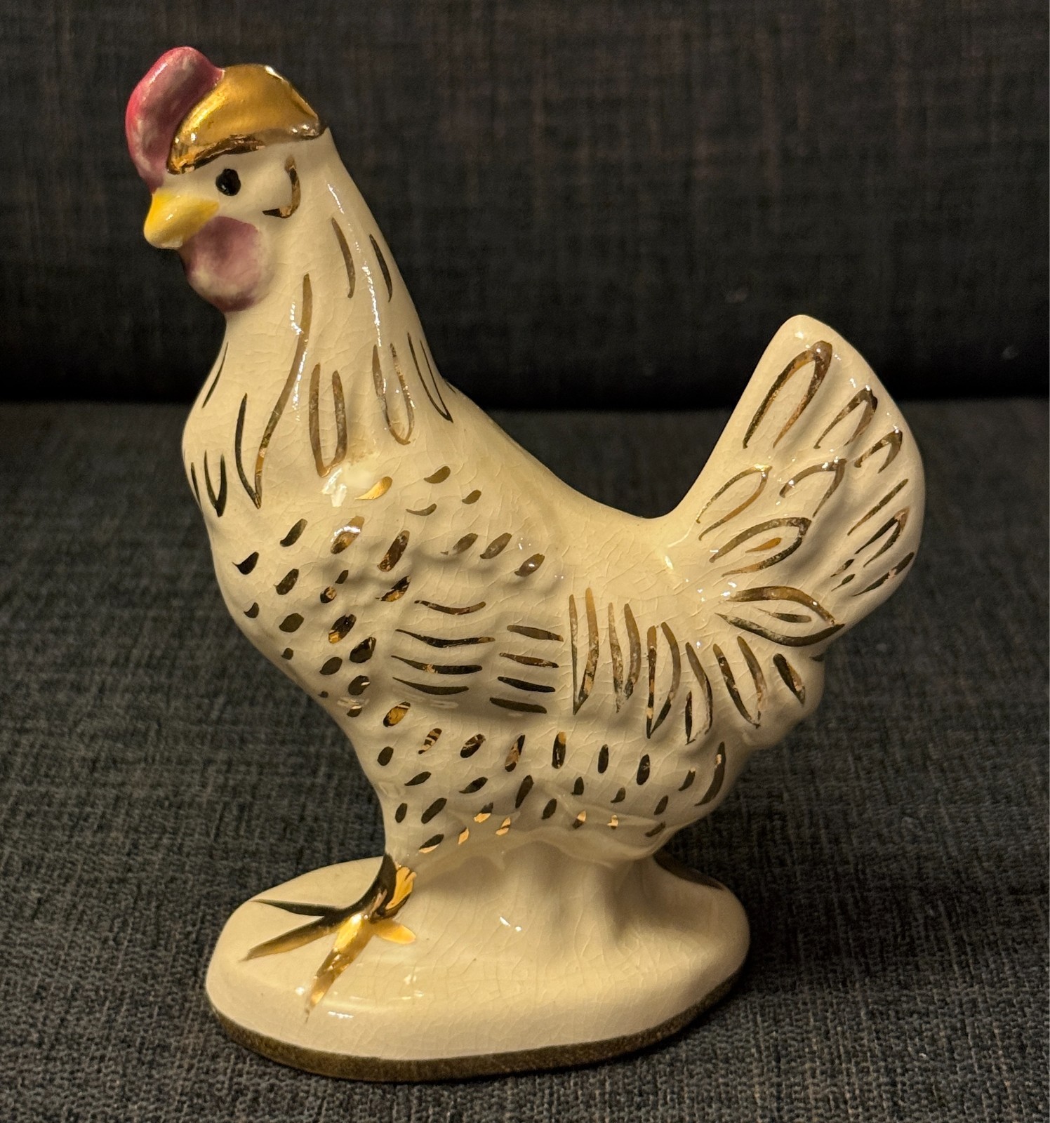 VTG Porcelain Rooster Chicken Hen Figurine Elegant White & Gold Accent Farmhouse